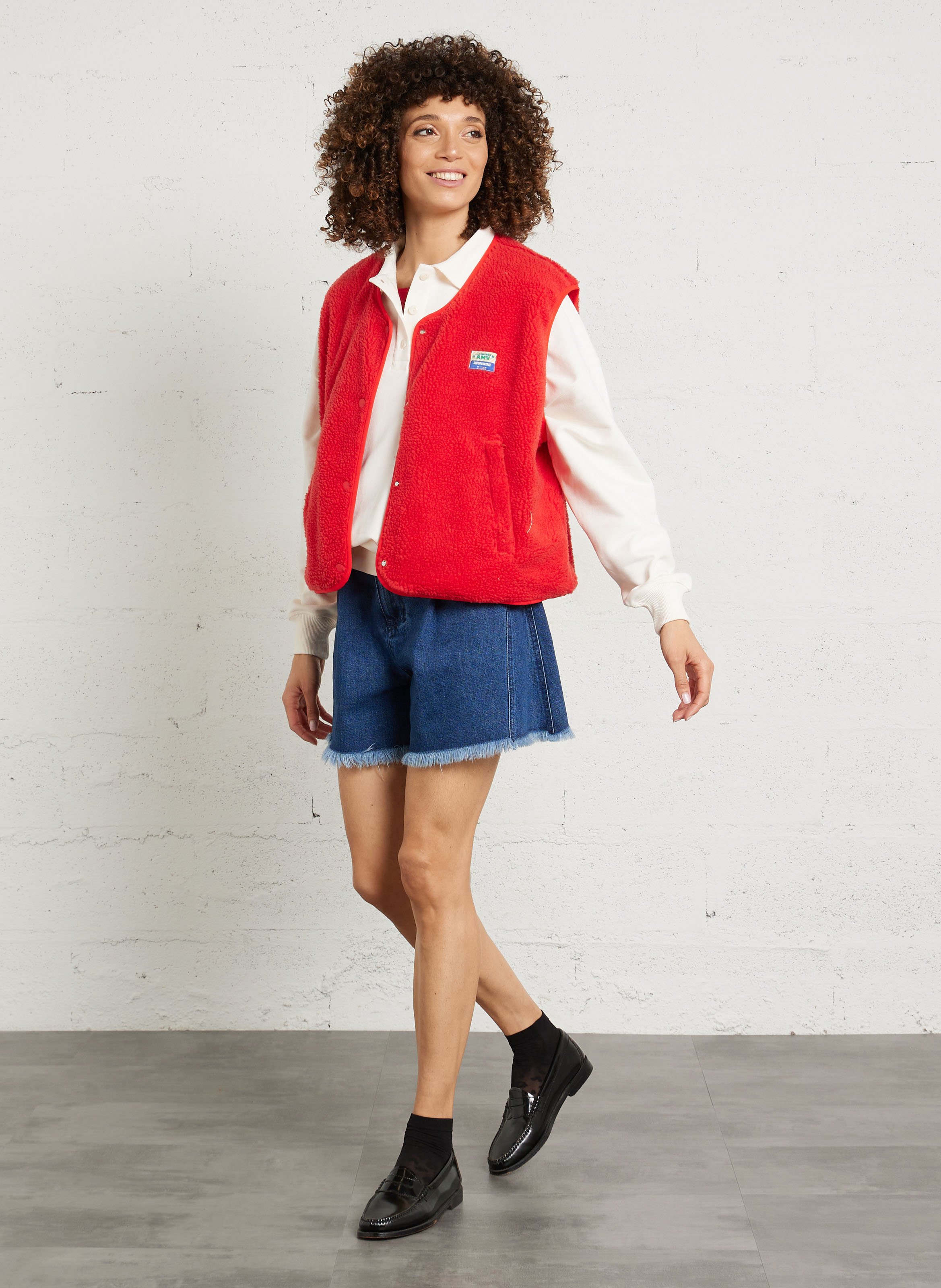 Gilet col rond molletonné sans manches AMERICAN VINTAGE Rouge