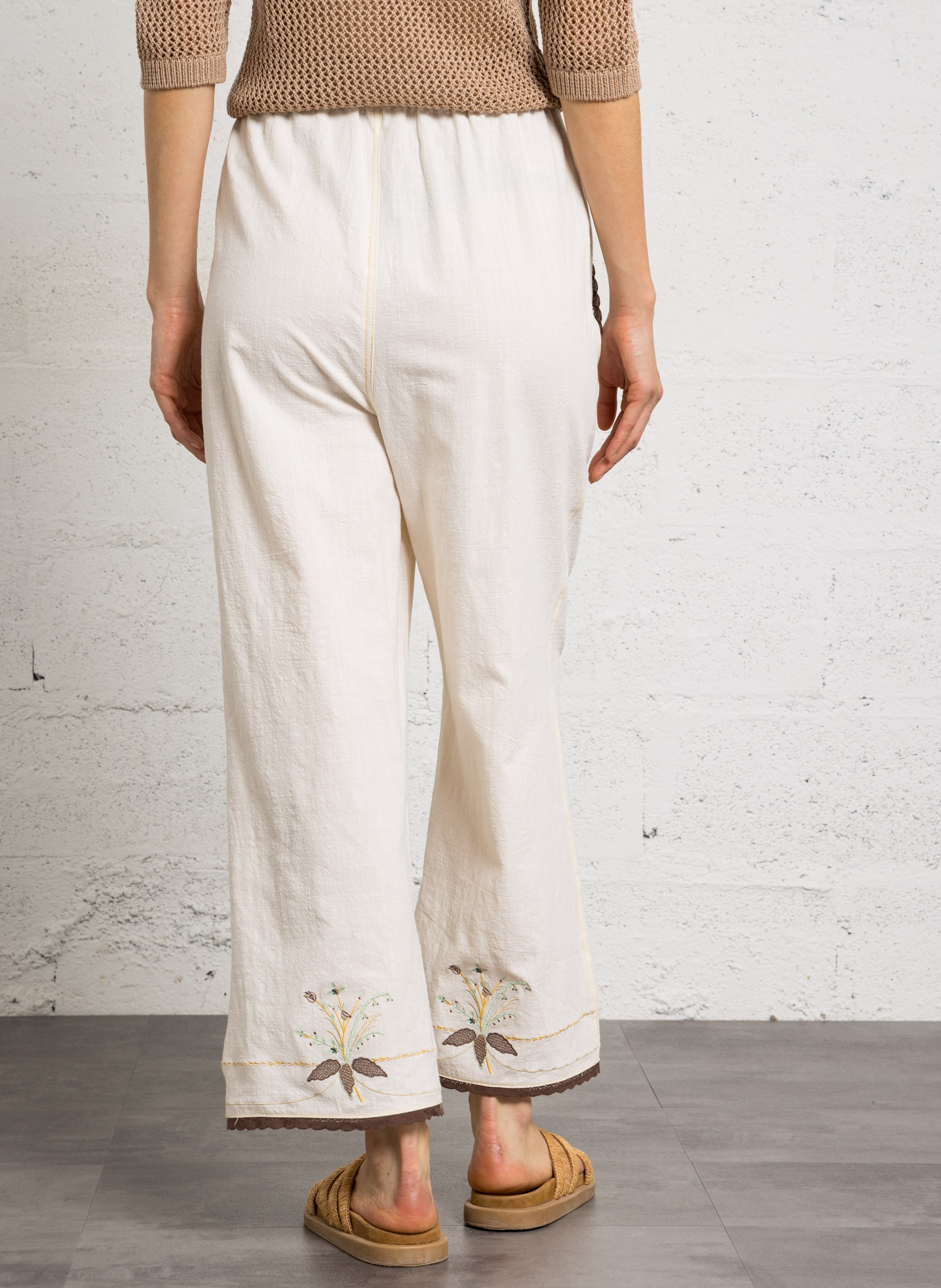 Wide Elastic Embroidered Pants HOD PARIS White