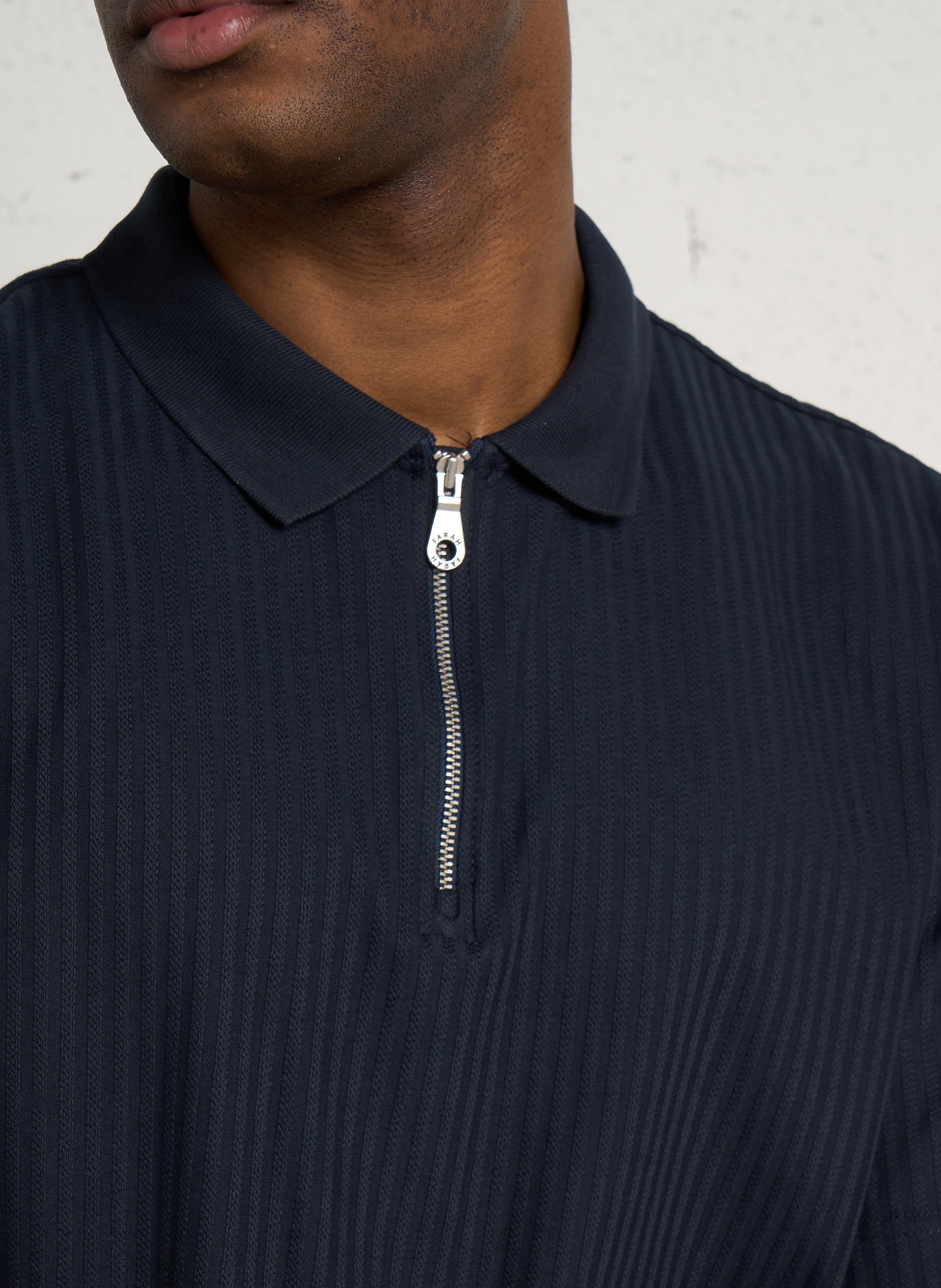 Polo manches courtes à rayures ton sur ton FARAH Bleu