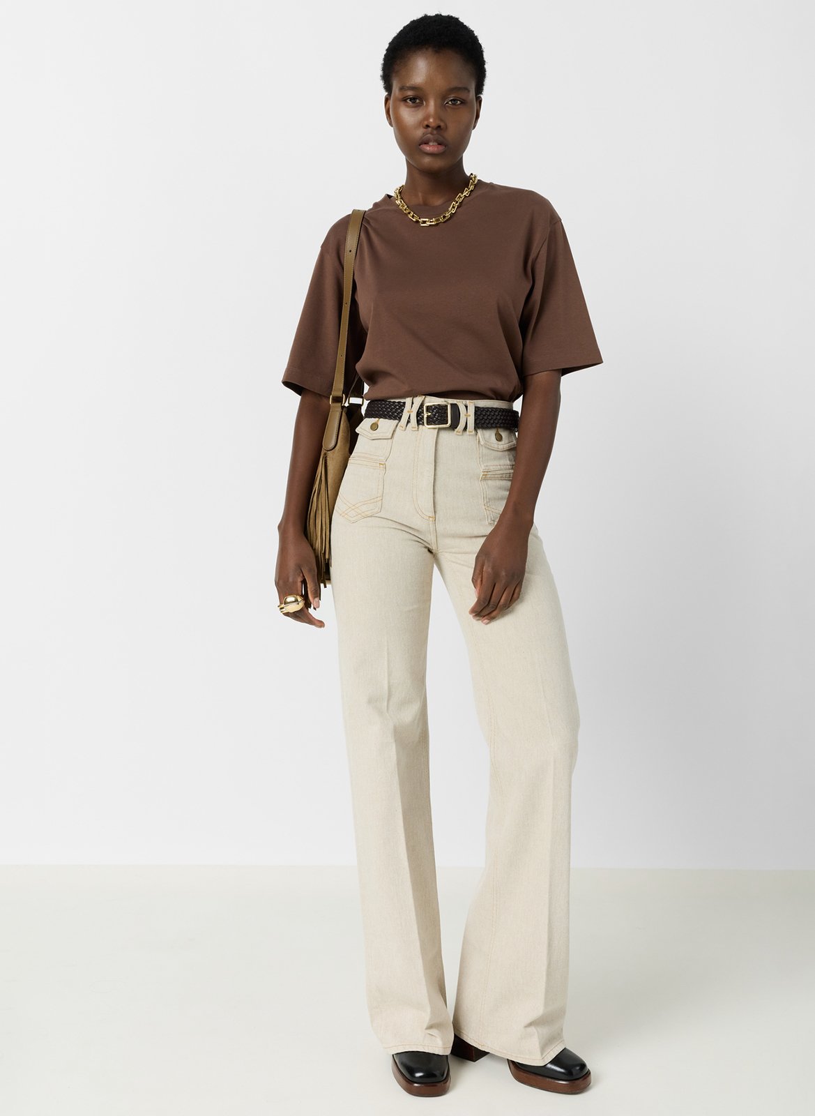 T-shirt droit col rond en coton GERARD DAREL Marron