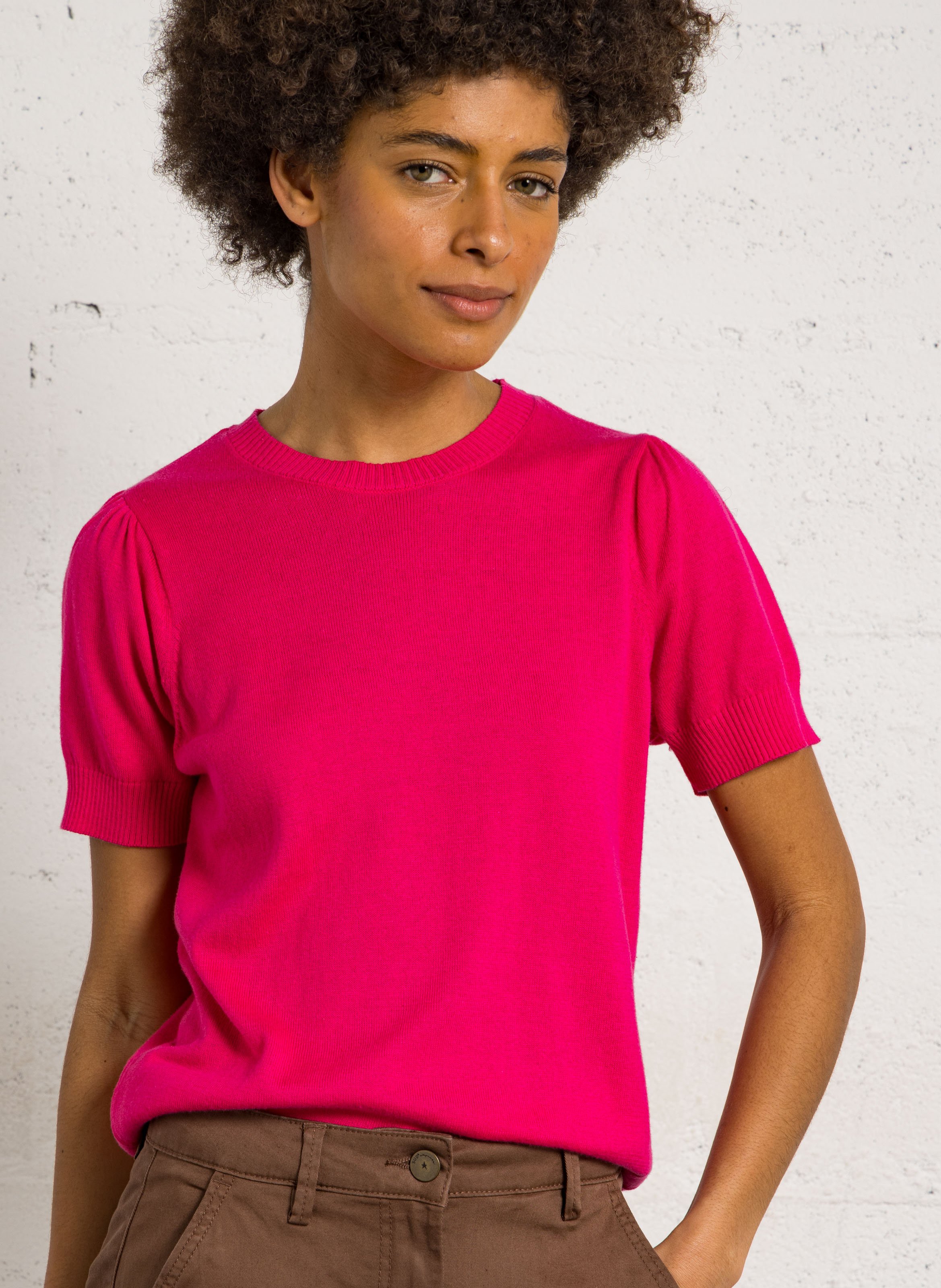 Ärmelloser Pullover mit Schnürung aus Baumwolle und Wolle SUD EXPRESS Rosa