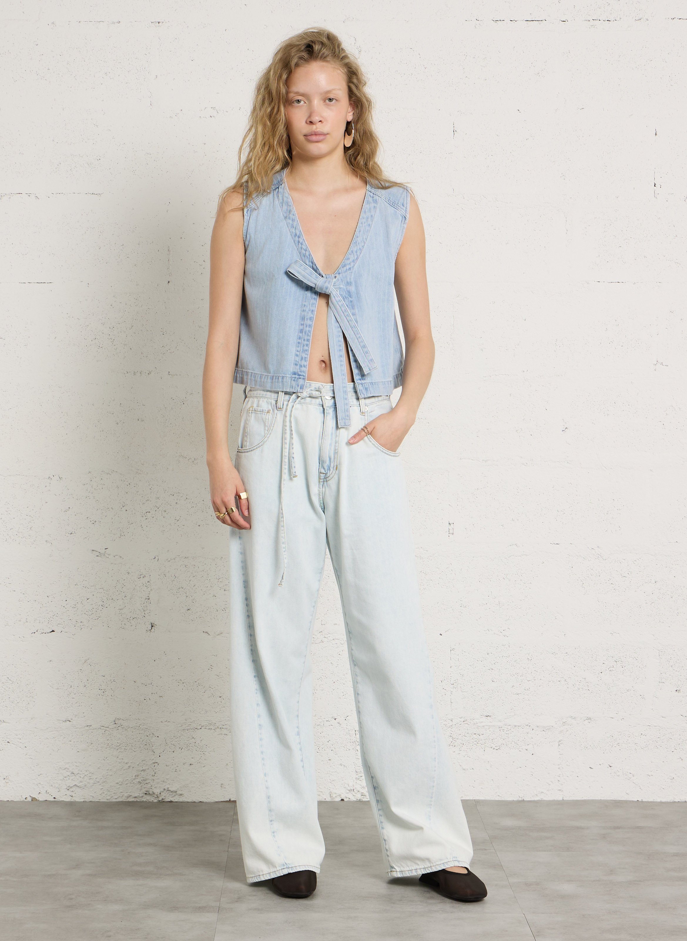 Veste col V en coton THE TINY BIG SISTER Bleu