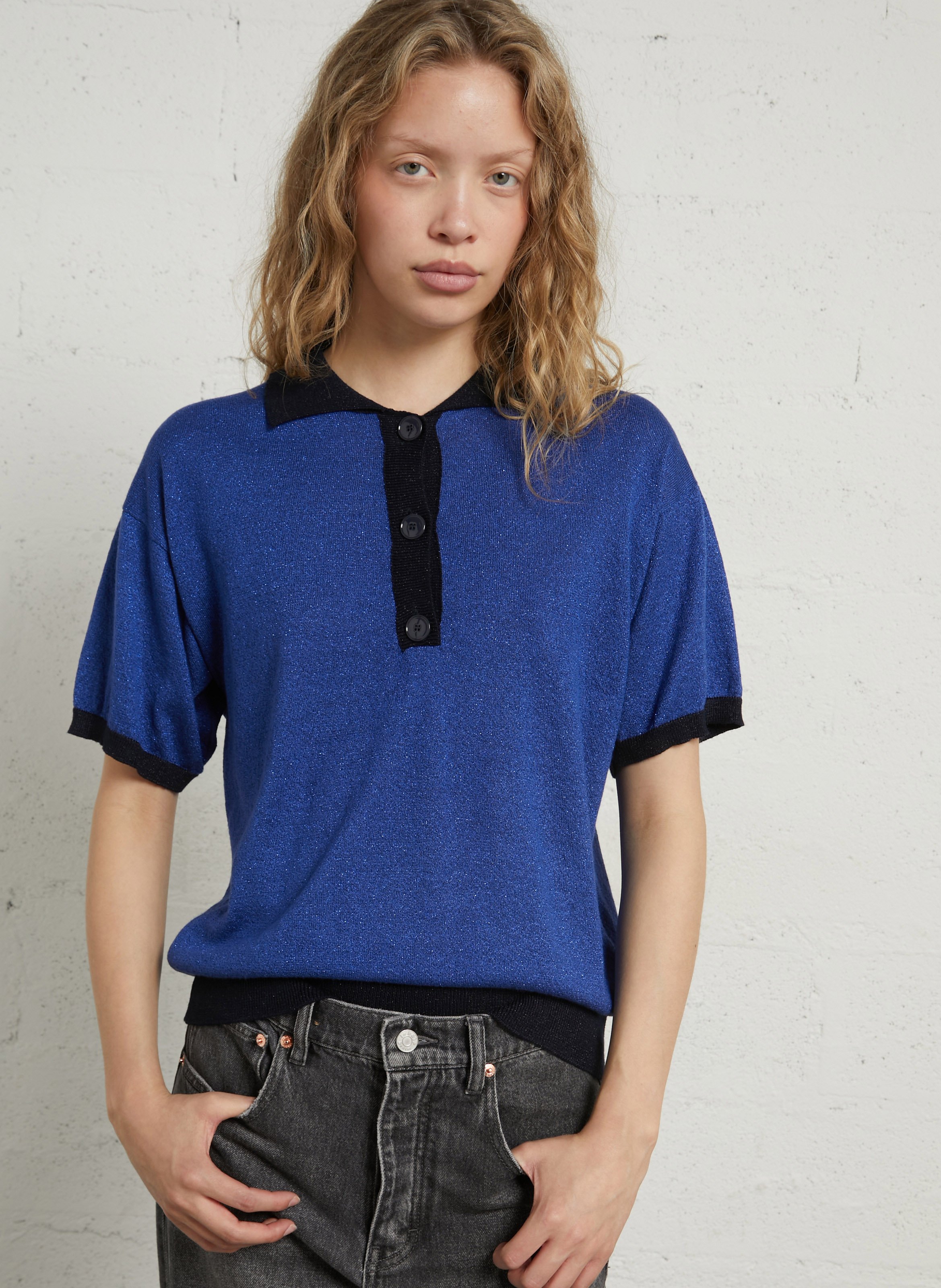 Short-sleeved polo in sparkly knit LEON & HARPER Blue