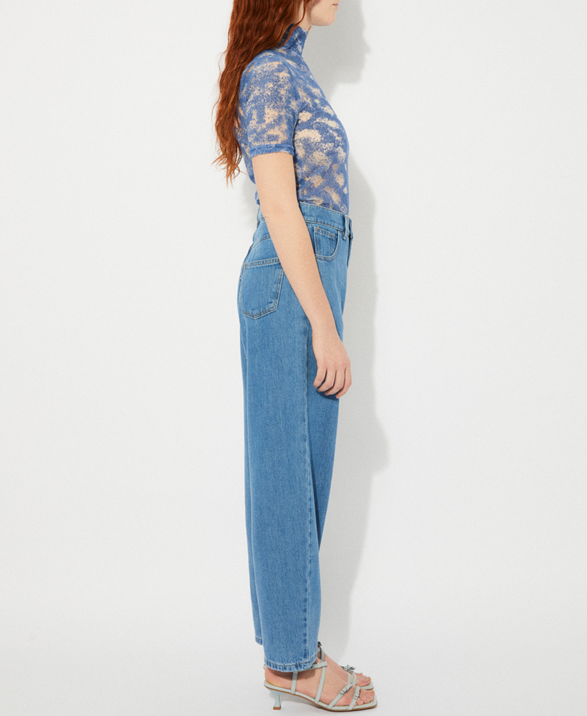 Top ajustado de algodón mezclado Azul