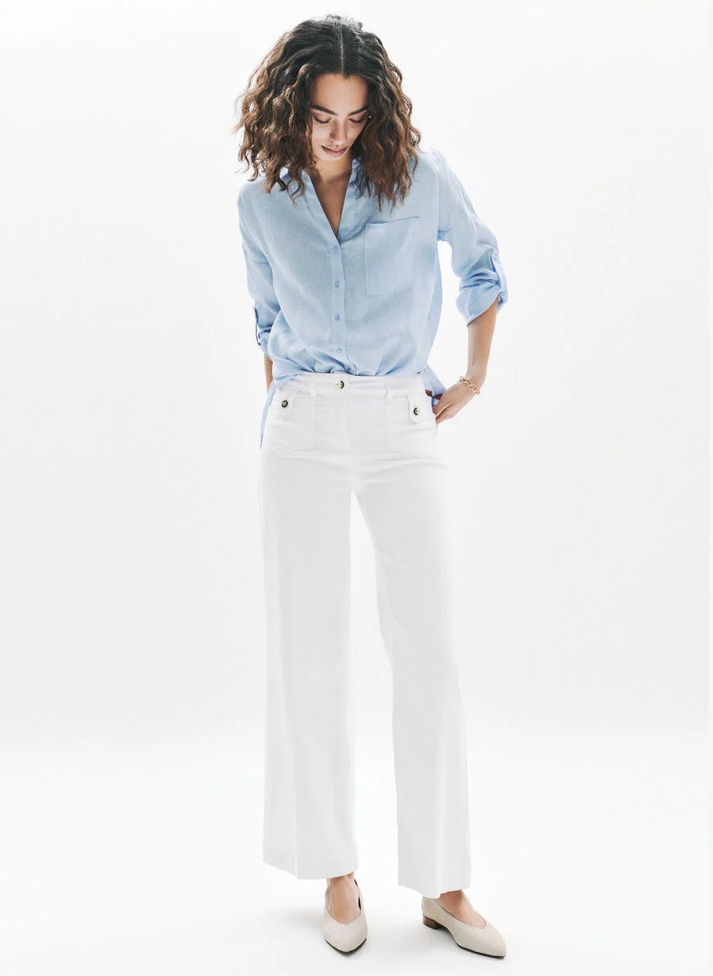 Chemise col classique en lin CAROLL Bleu