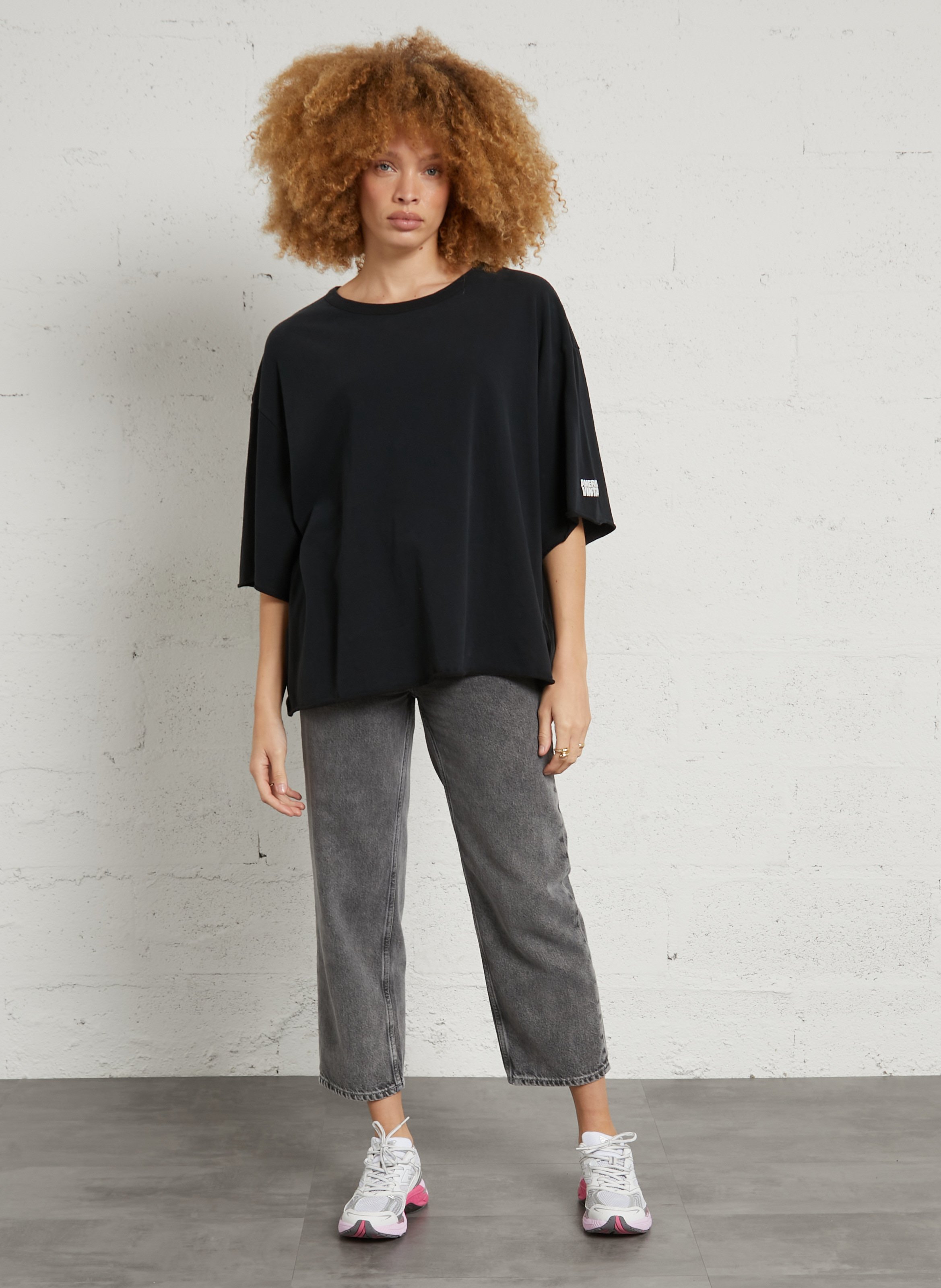 Tee-shirt fluide col rond en coton uni AMERICAN VINTAGE Noir