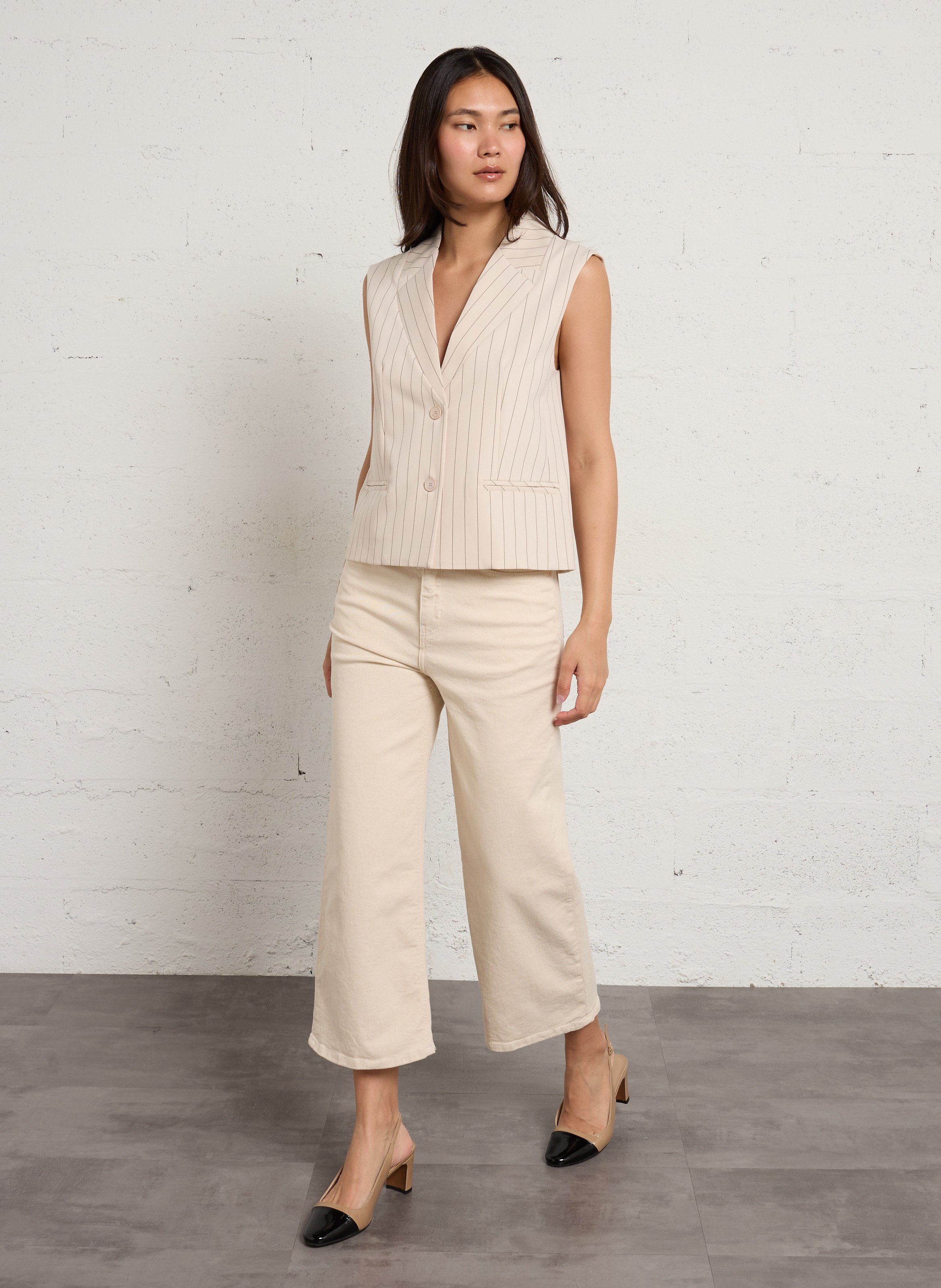 Striped sleeveless tailored jacket IMPERIAL Beige
