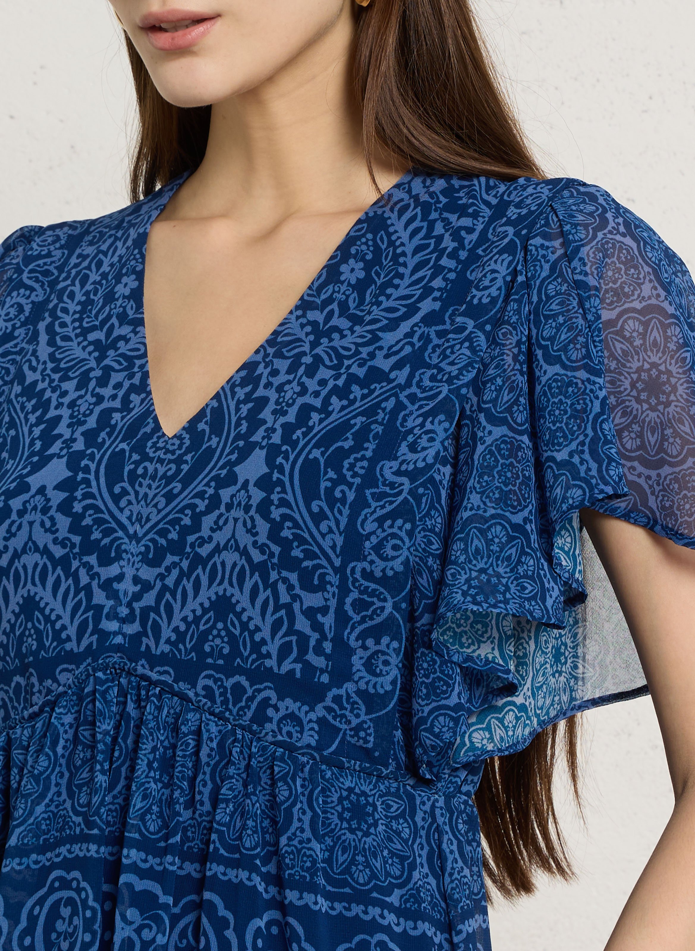 Robe midi imprimée col v MAISON 123 Bleu