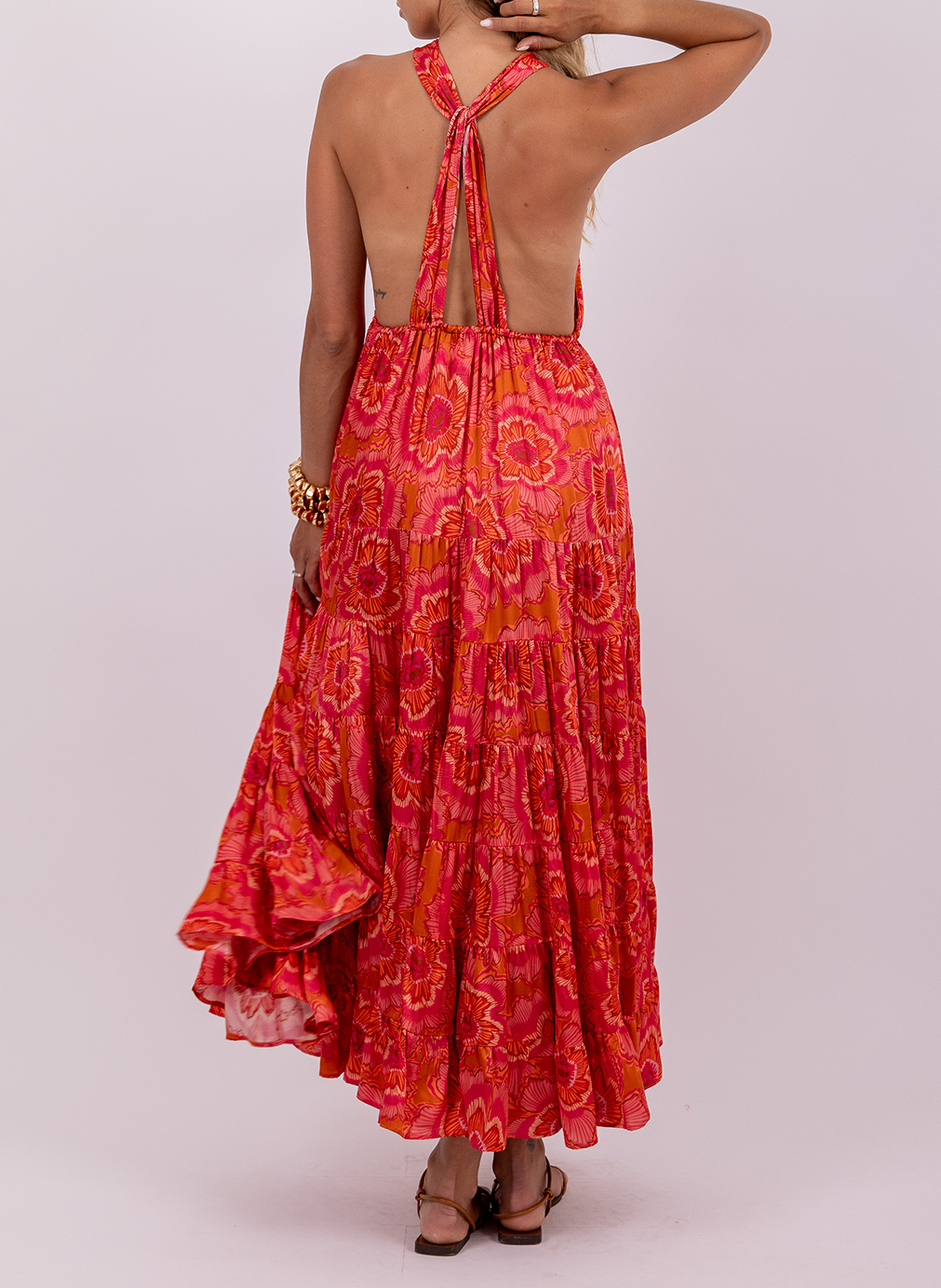 Flowy long dress with crossed patterns SUNDRESS Pink