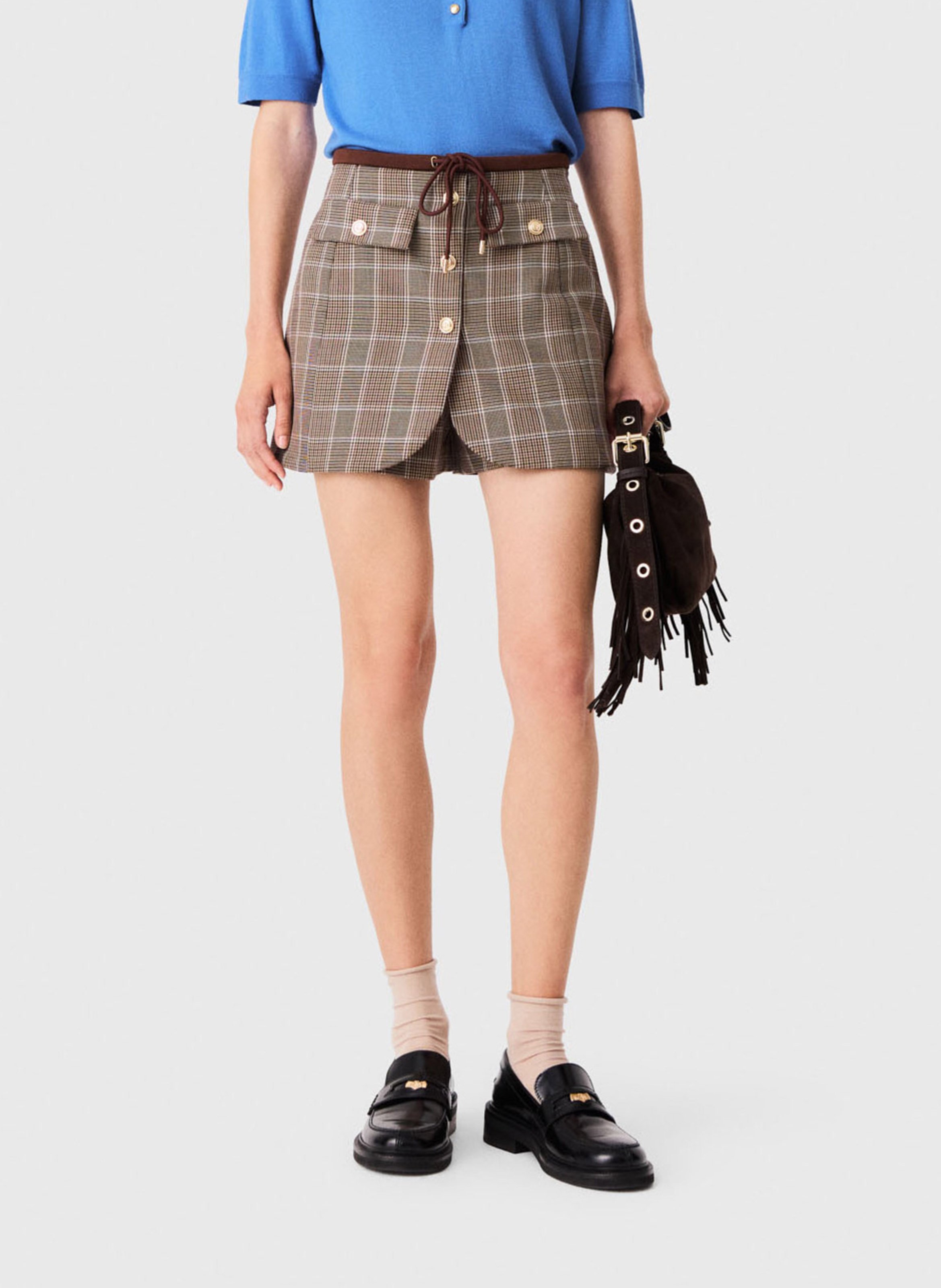 Korte tailleure met rok-effect in motieven. MAJE Bruin