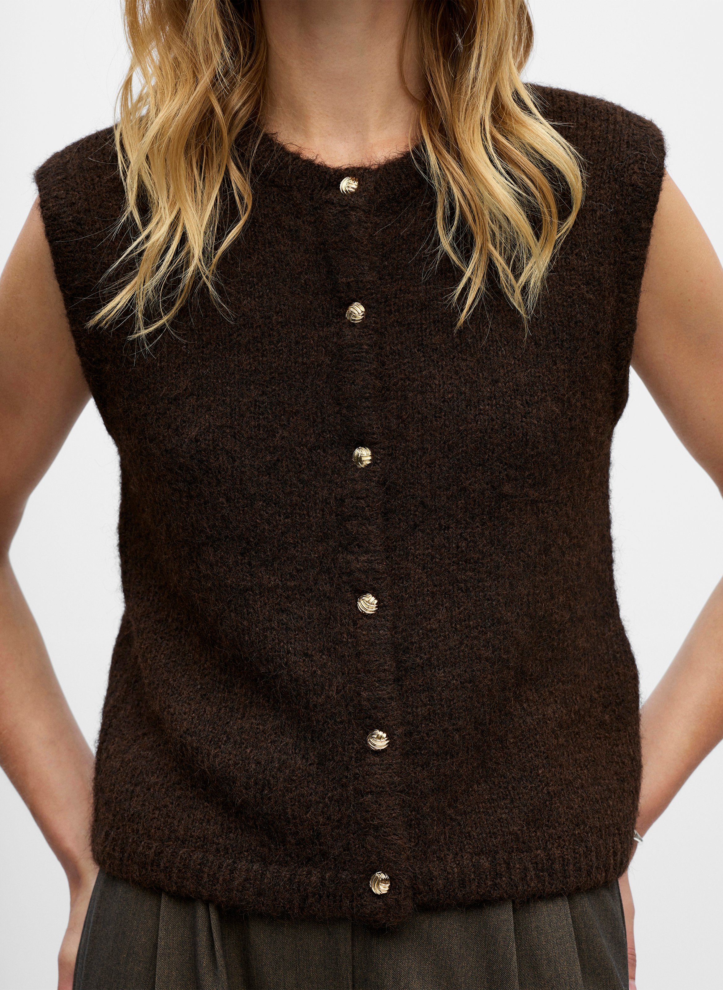 Round-neck cardigan OBJECT Brown