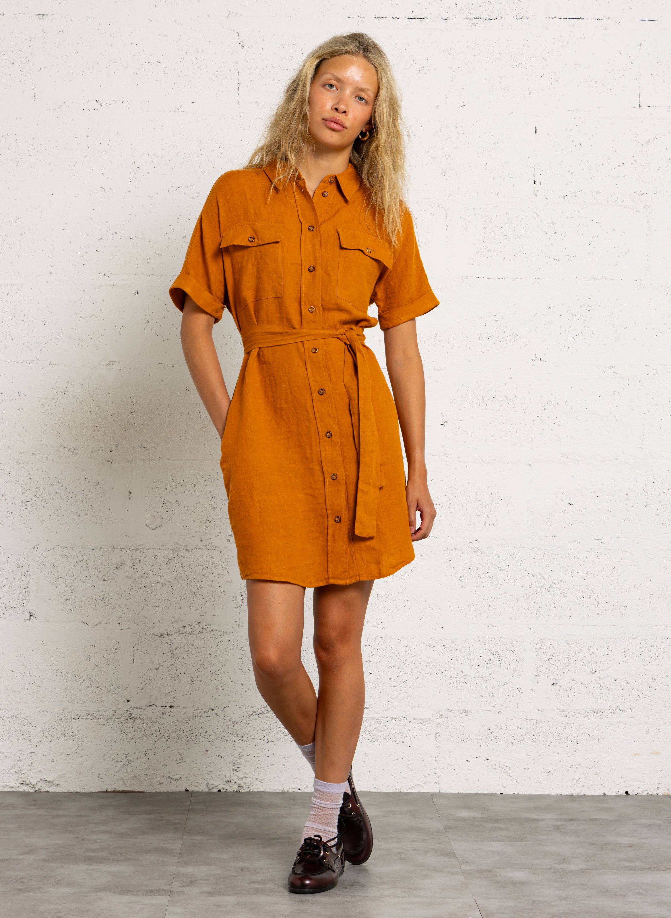 Robe chemise col classique en lin MAISON 123 Doré