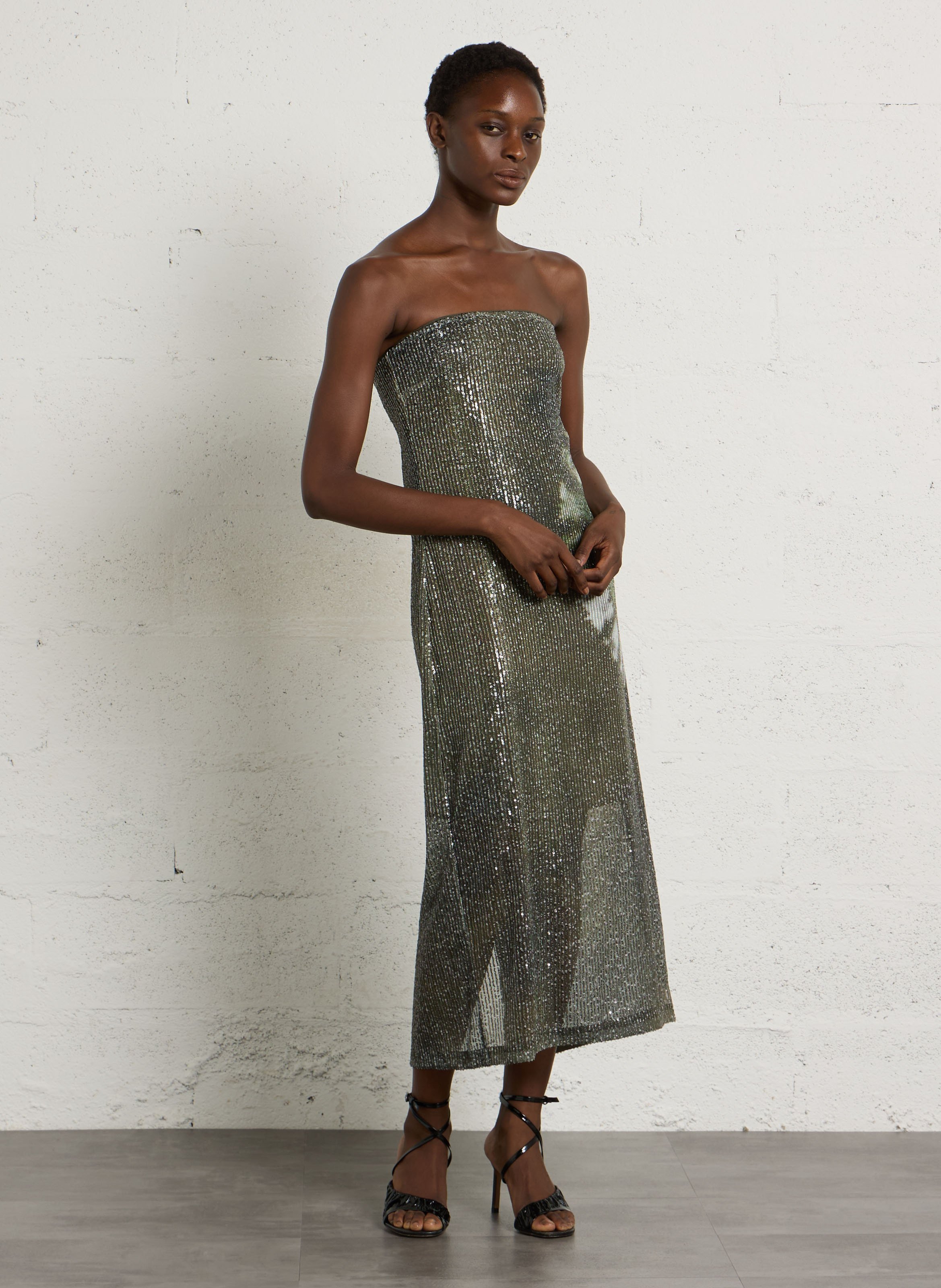 Robe bustier à sequins IKKS Vert