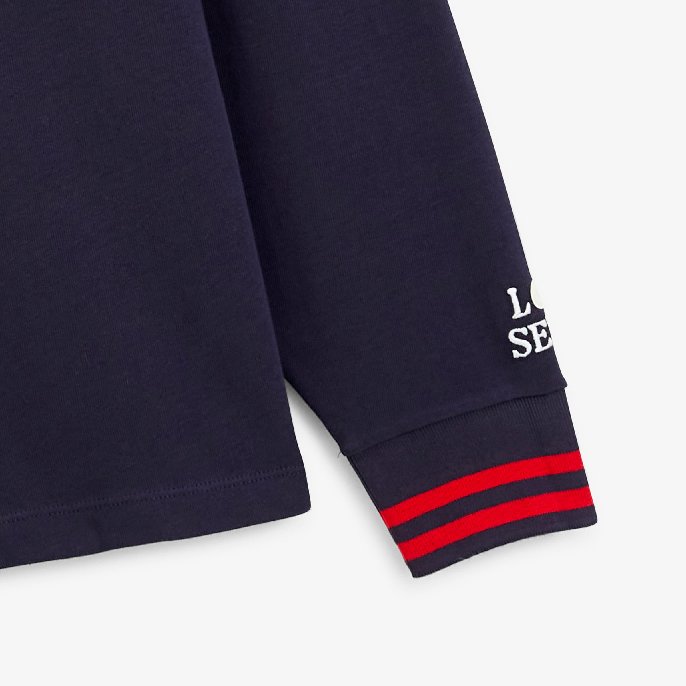 Long-sleeved rugby polo with heart badge in navy looped fabric SERGE BLANCO Blue