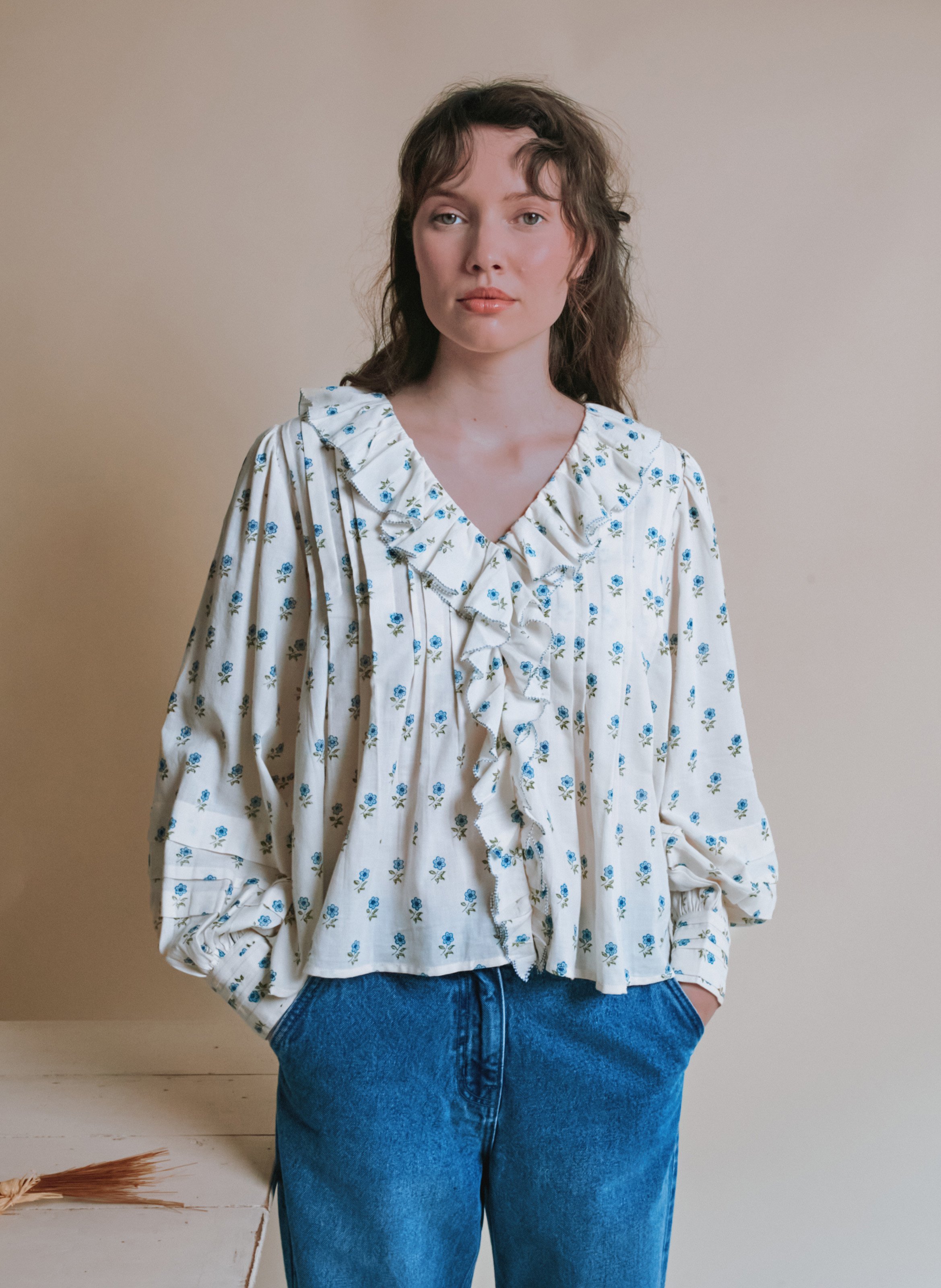 Bluse mit V-Ausschnitt aus Bio-Baumwolle EMILE ET IDA Weiss