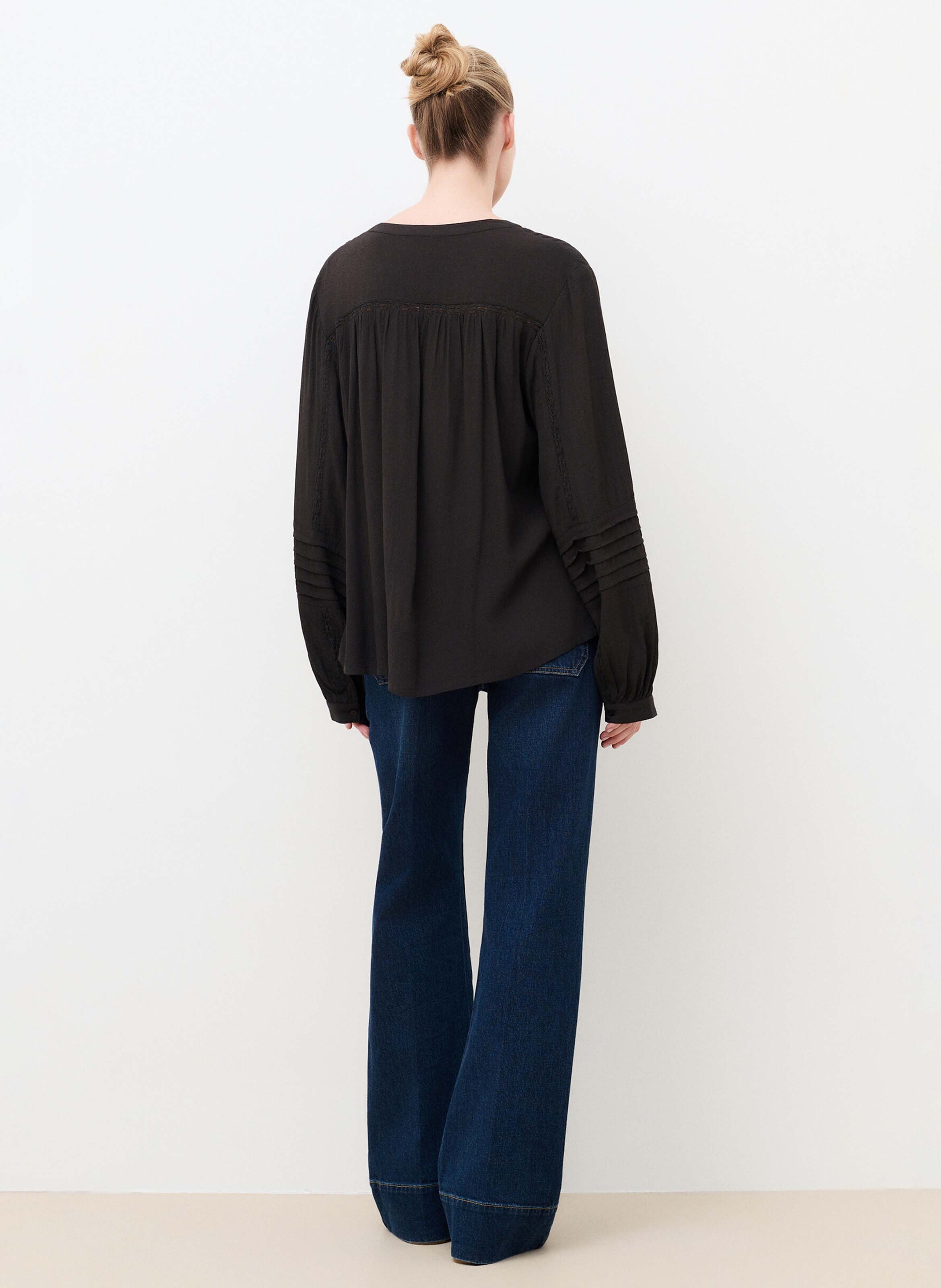 Buttoned V-neck blouse CAROLL Brown