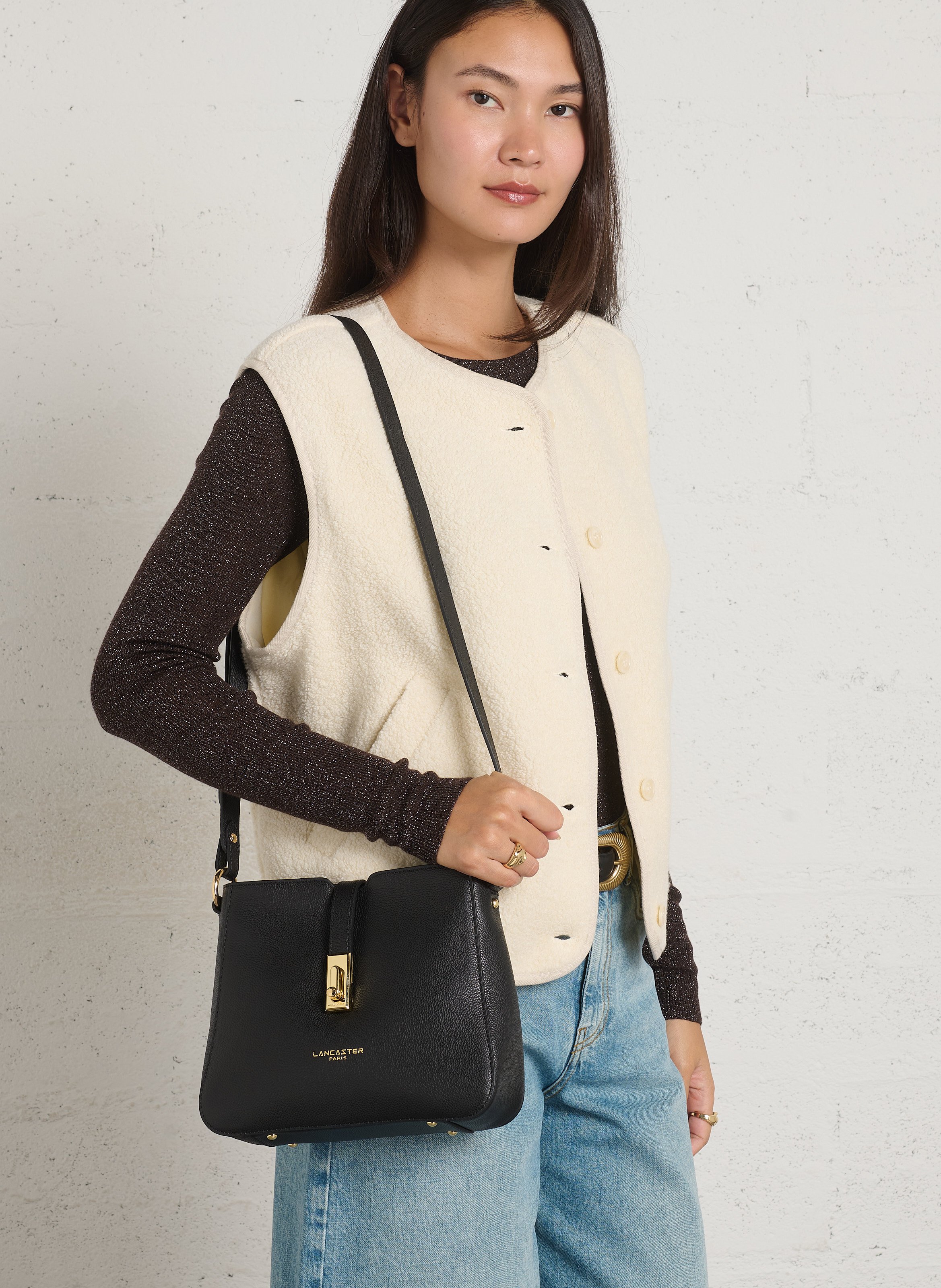 Calfskin leather messenger bag LANCASTER PARIS Black