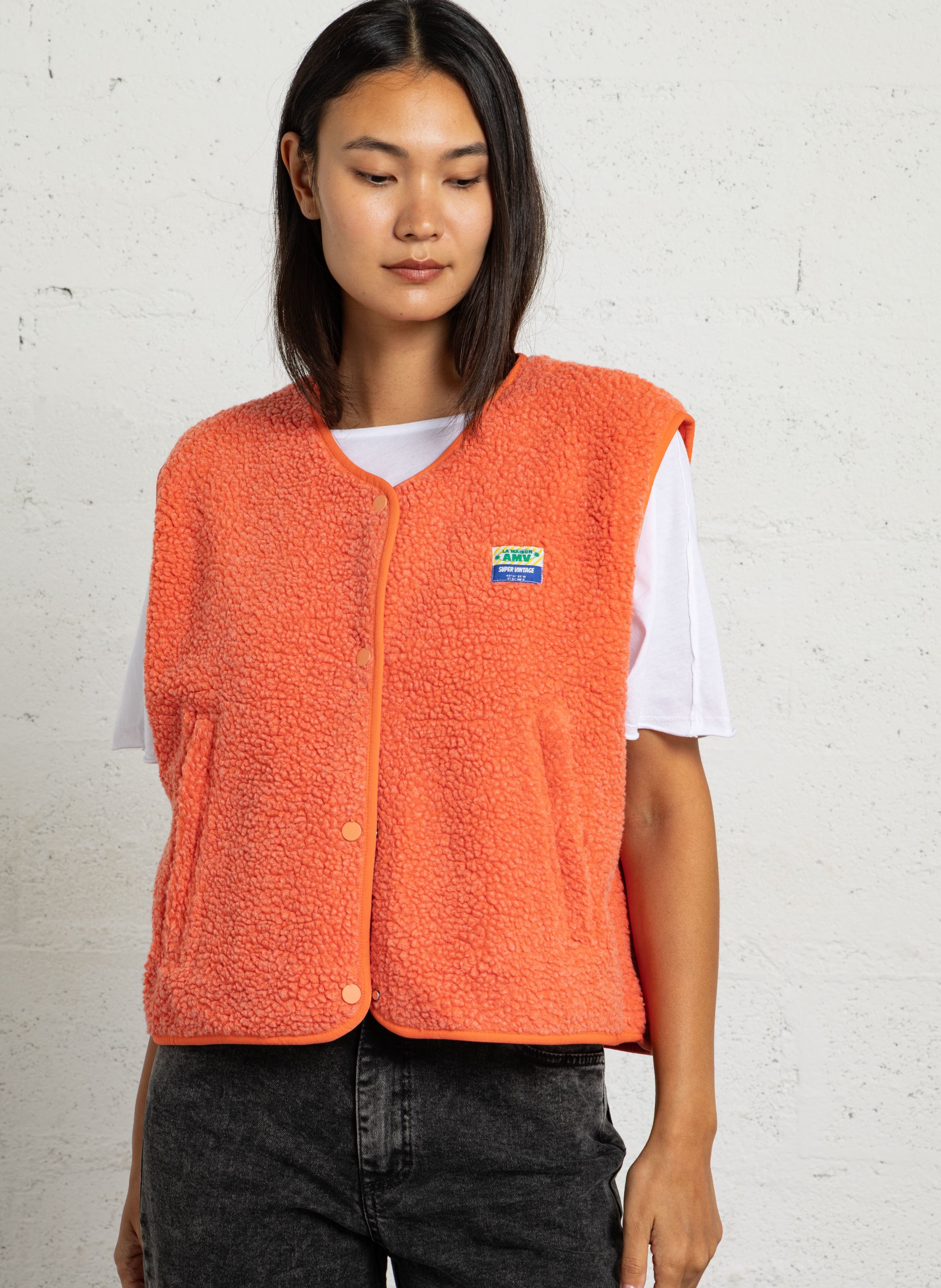 Gilet col rond molletonné sans manches AMERICAN VINTAGE Orange