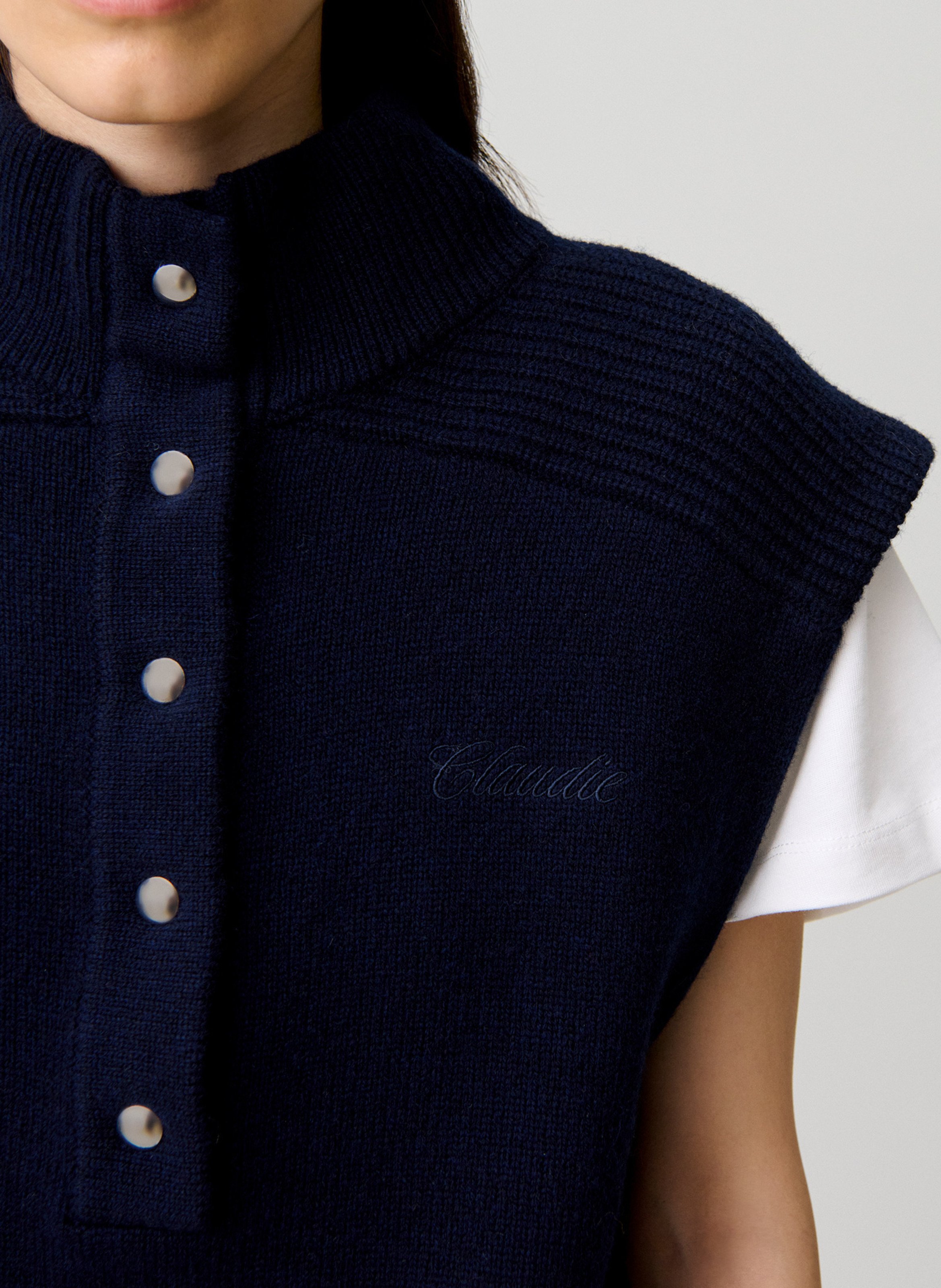 Pull cintré sans manches uni en laine CLAUDIE PIERLOT Bleu