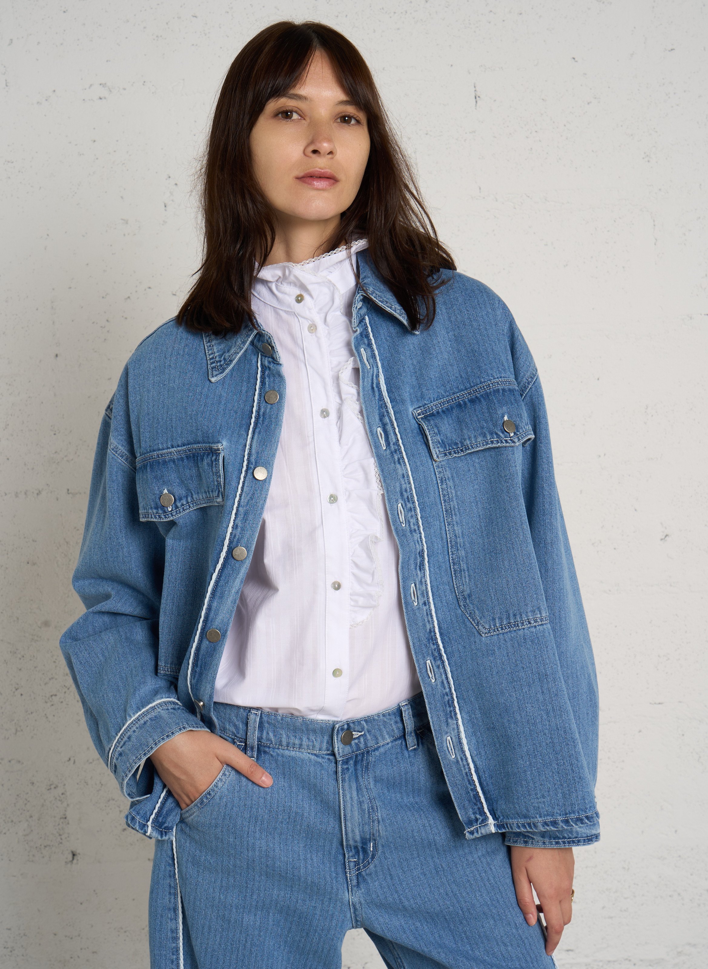 Oversized-Jeansjacke mit klassischem Kragen aus Baumwolle HOD PARIS Blau