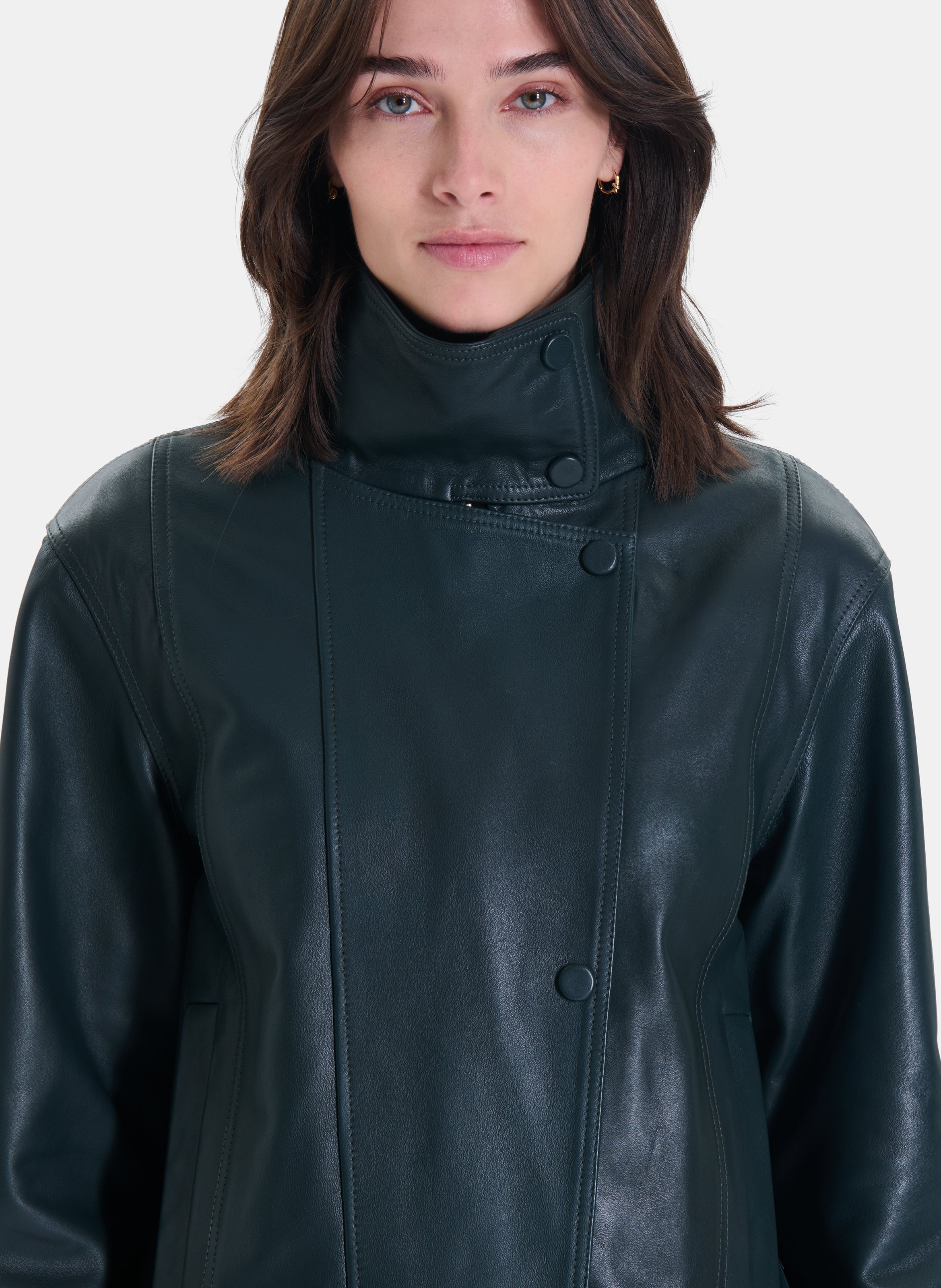 Veste droite col montant en cuir ZAPA Vert