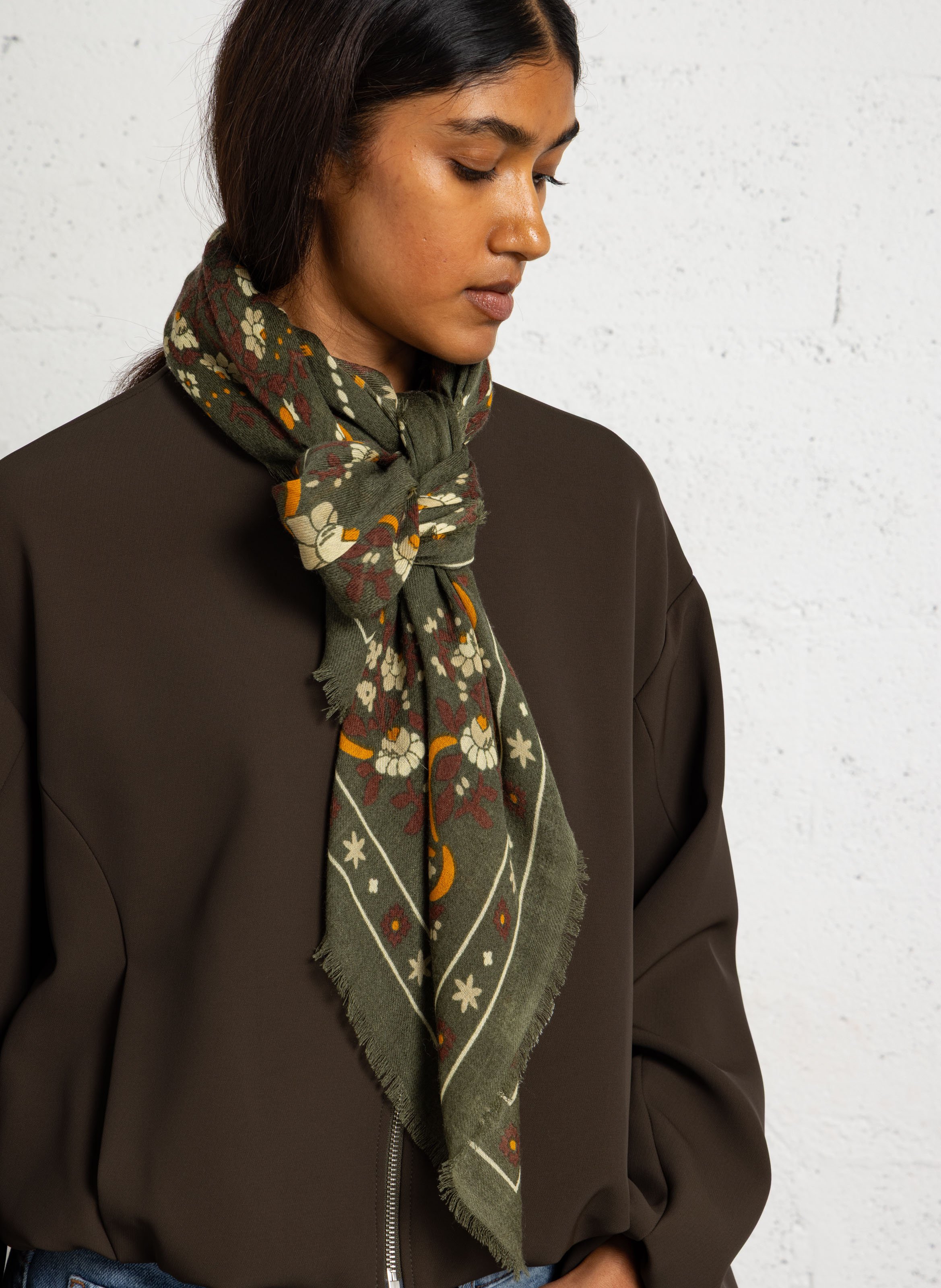 Haddock wool and silk printed scarf MAISON LECOMTE FLAMENT