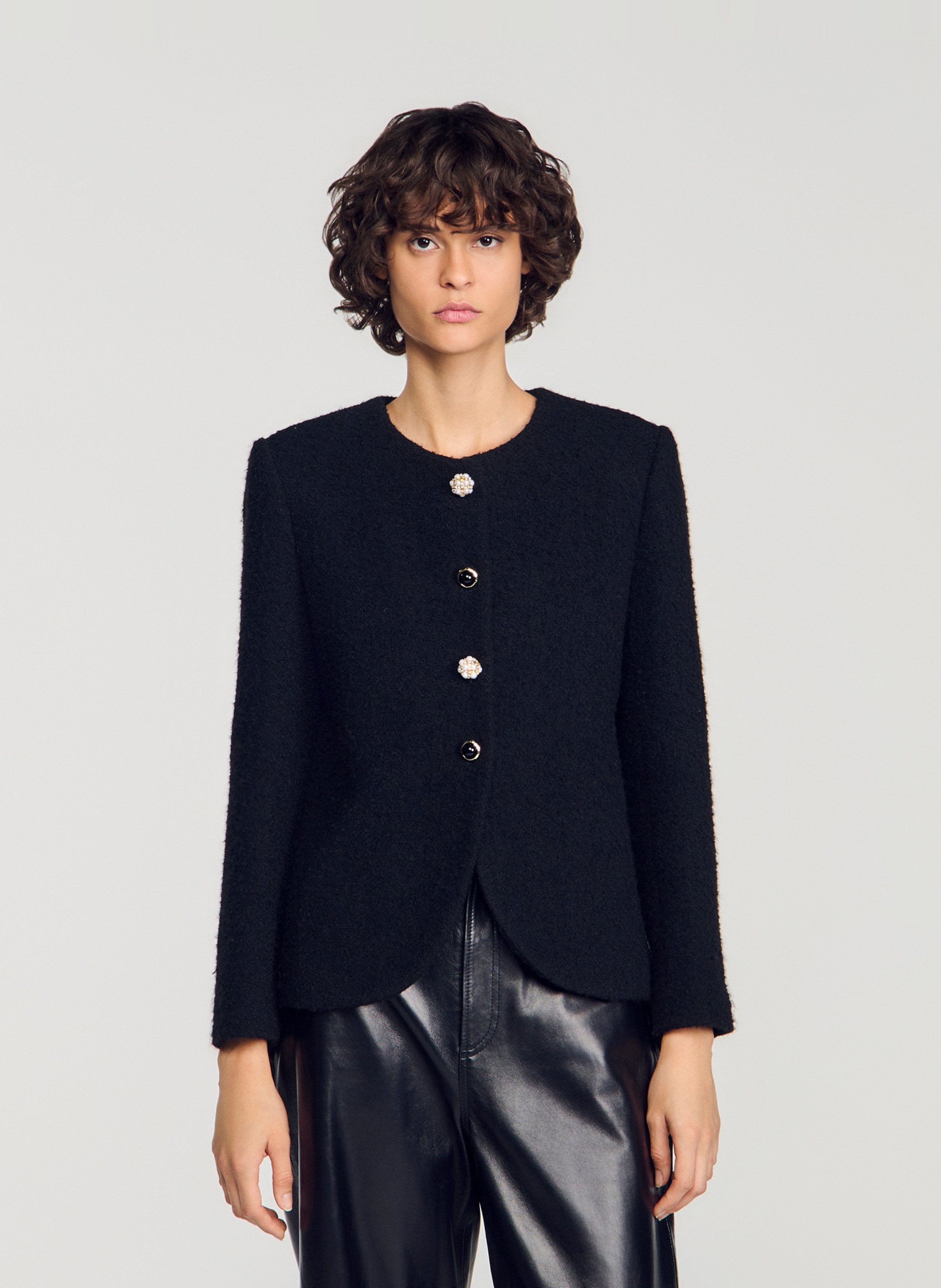 Veste droite col rond boutonnée SANDRO Noir