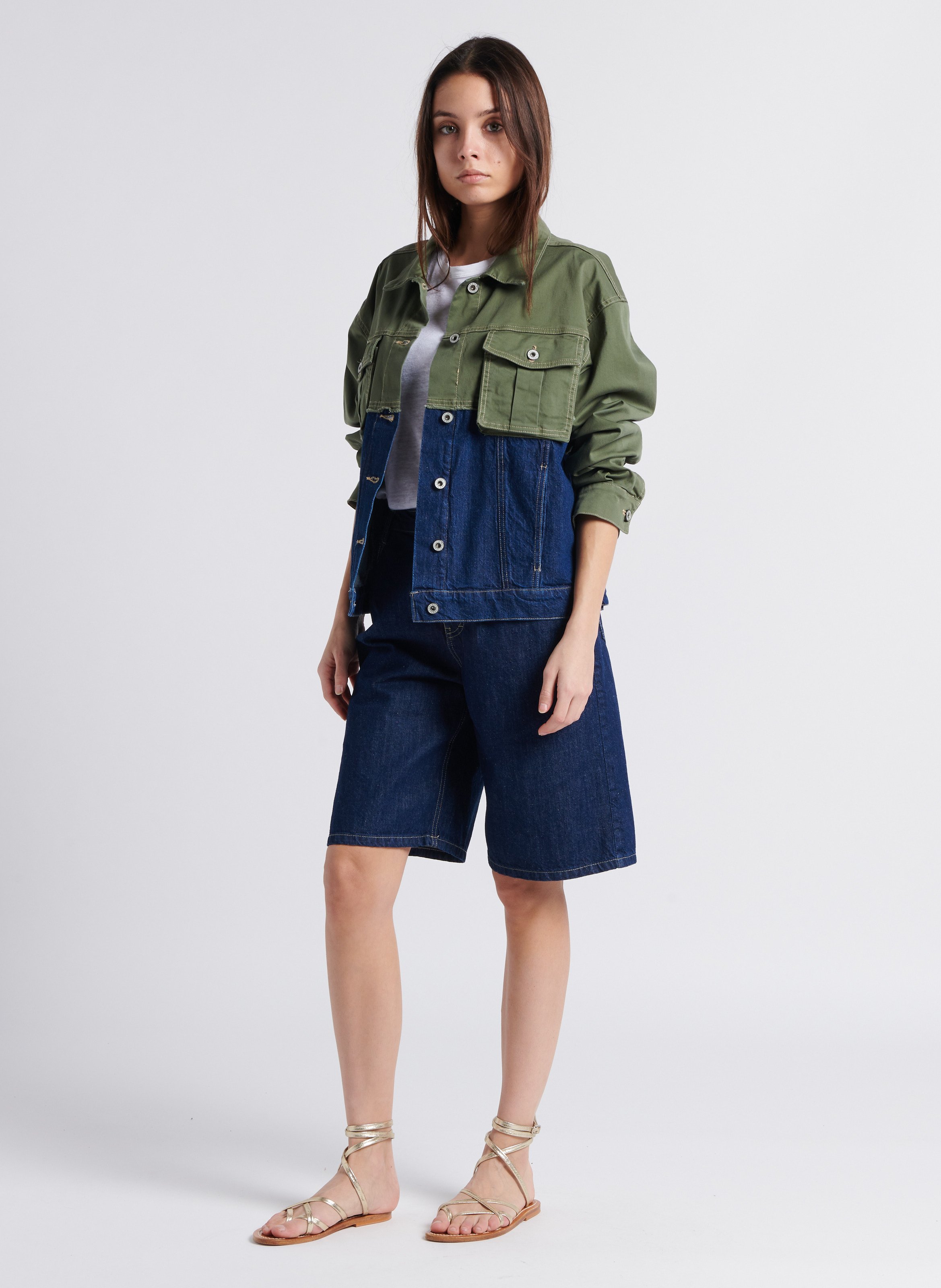 Straight-cut jacket with classic collar PLEASE Green