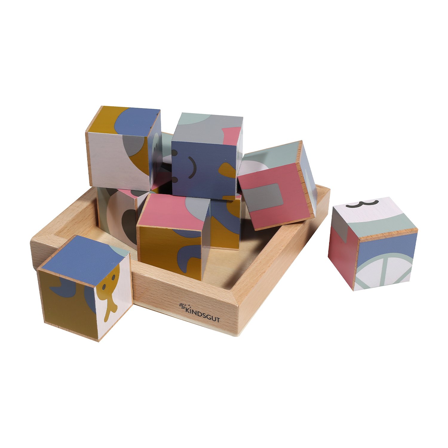 Wooden animal cube puzzle KINDSGUT Grey