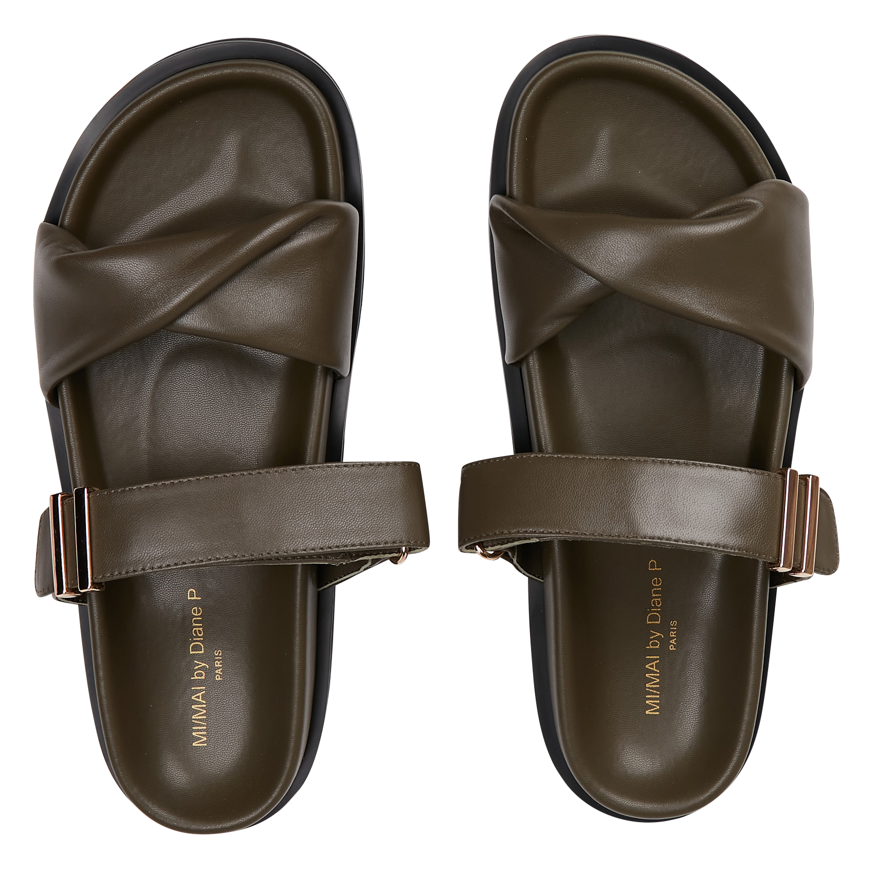 Mules plates en cuir d&#039;agneau  MI/MAI Kaki