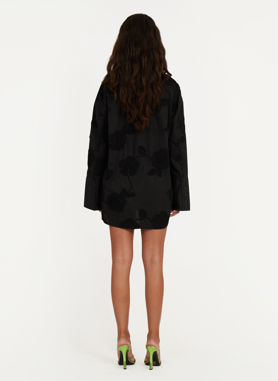 Chemise oversize en coton bio brodé Noir