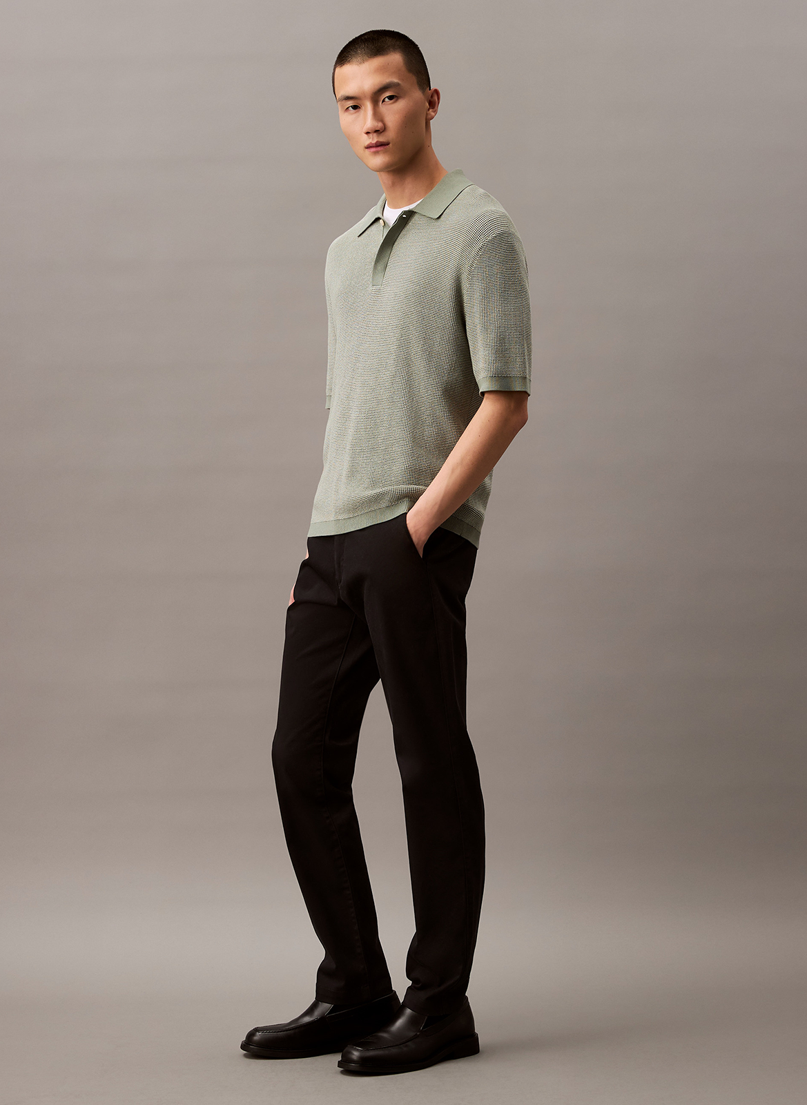 Pantalon droit en coton mélangé CALVIN KLEIN Noir