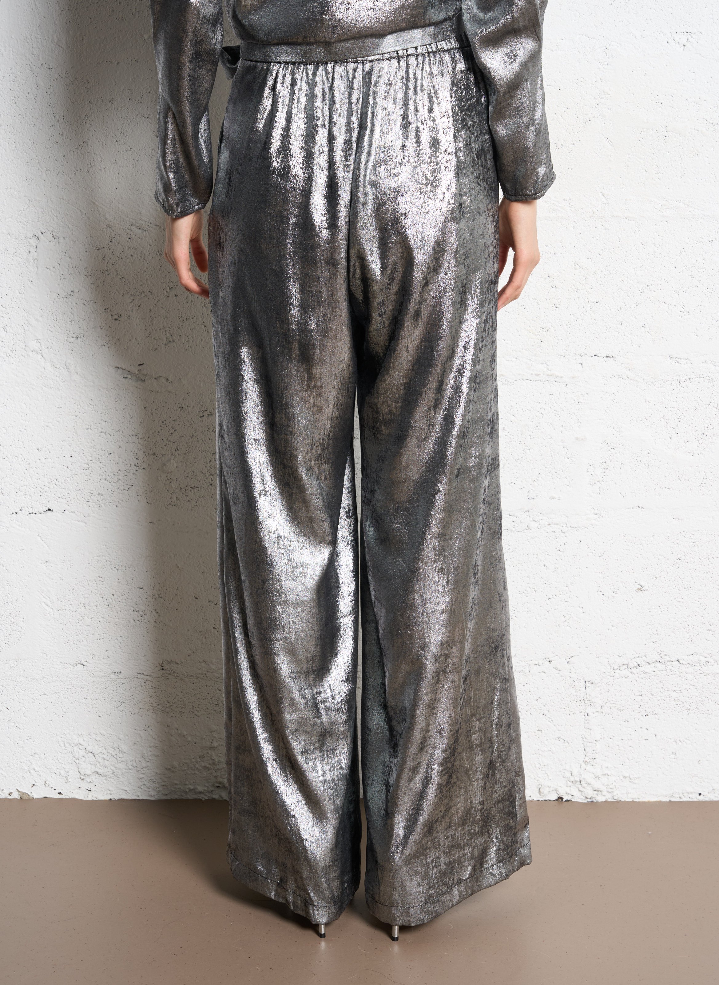 Wide leg metallic effect trousers SUNCOO Silver