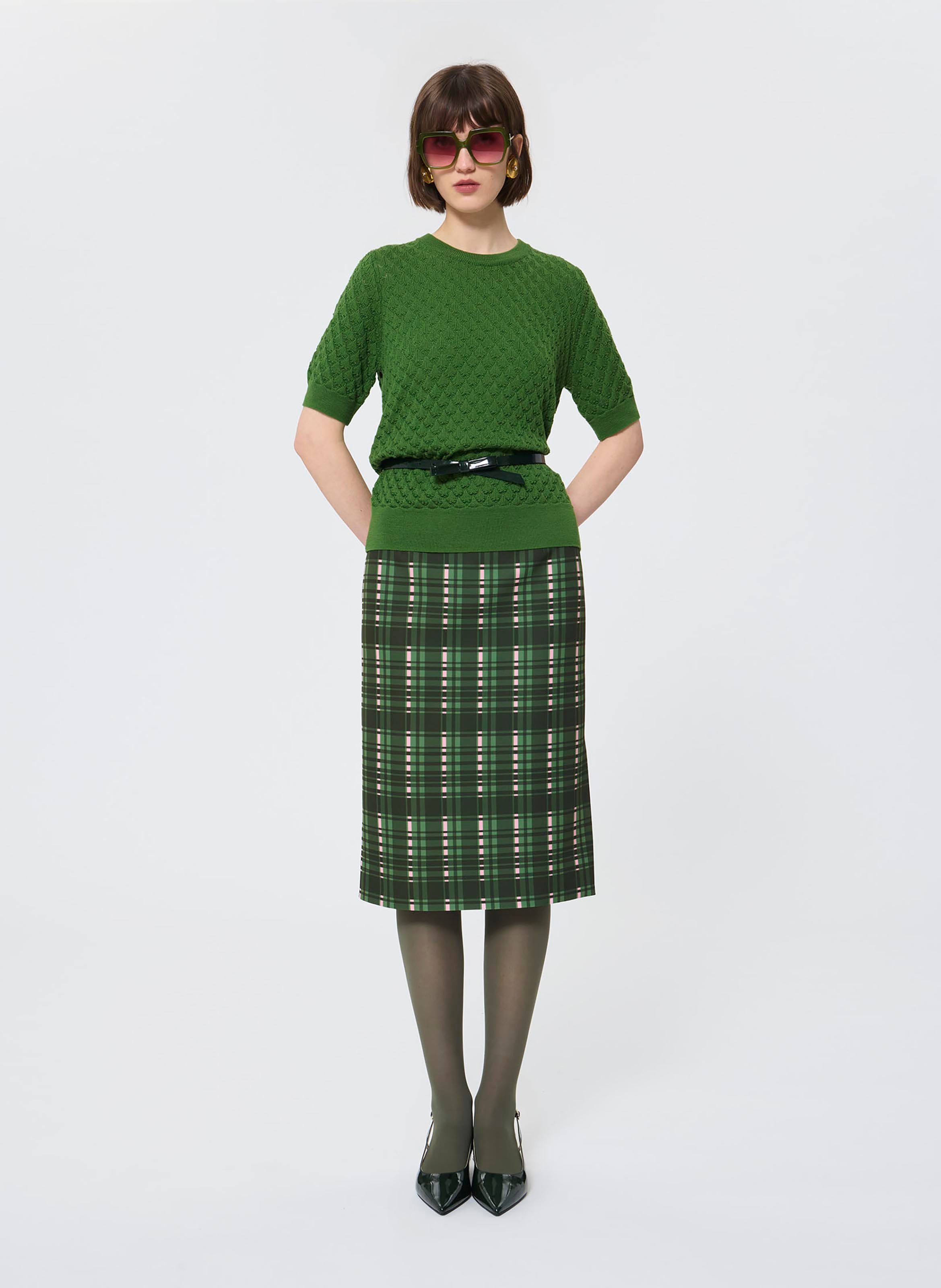 Pull manches courtes maille fantaisie TARA JARMON Vert