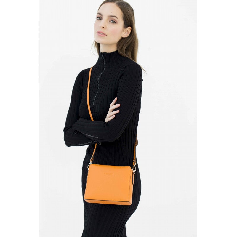 Shoulder bag - coated canvas trimmed with cowhide leather POURCHET Orange