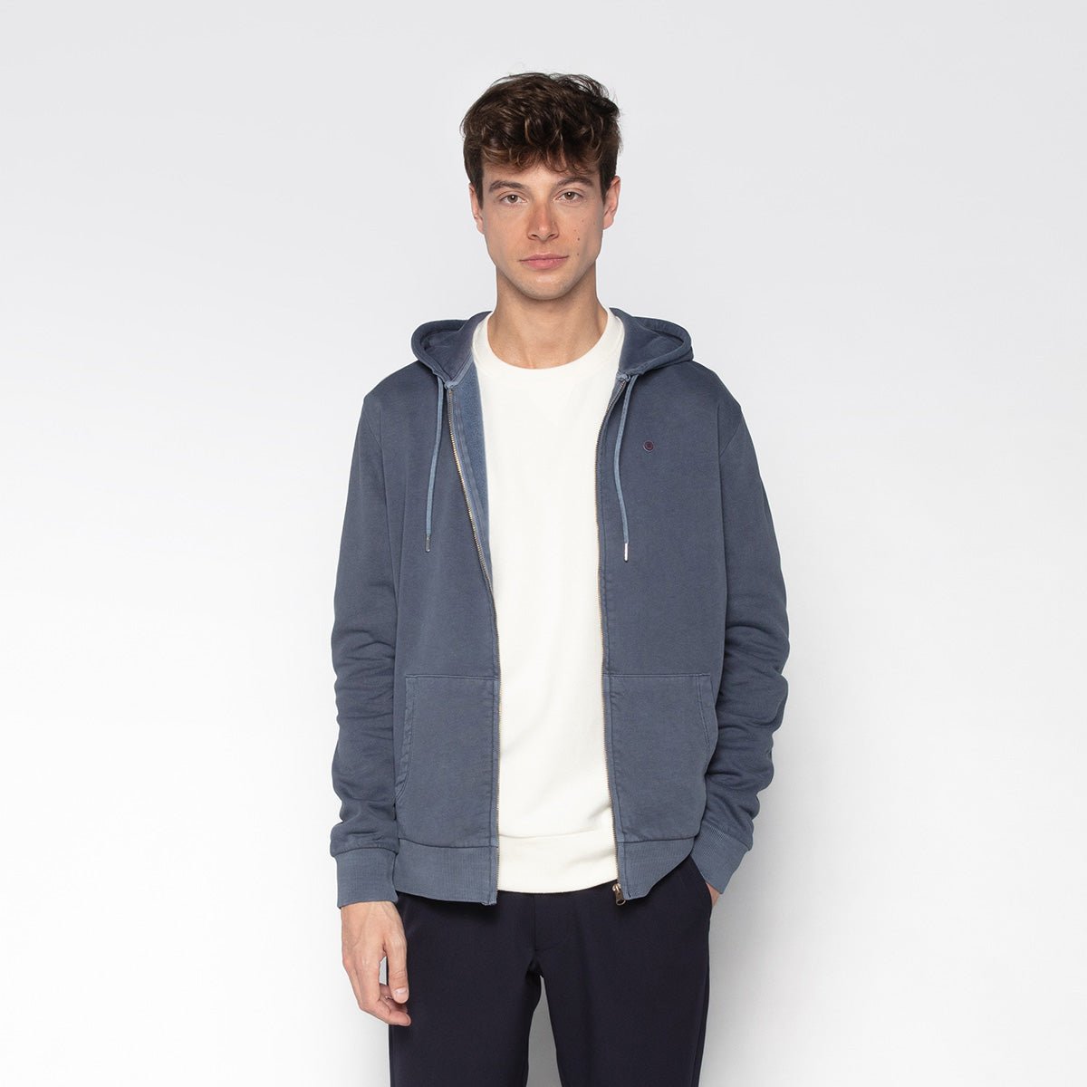 Hooded cotton sweatshirt with zip  SERGE BLANCO Blue