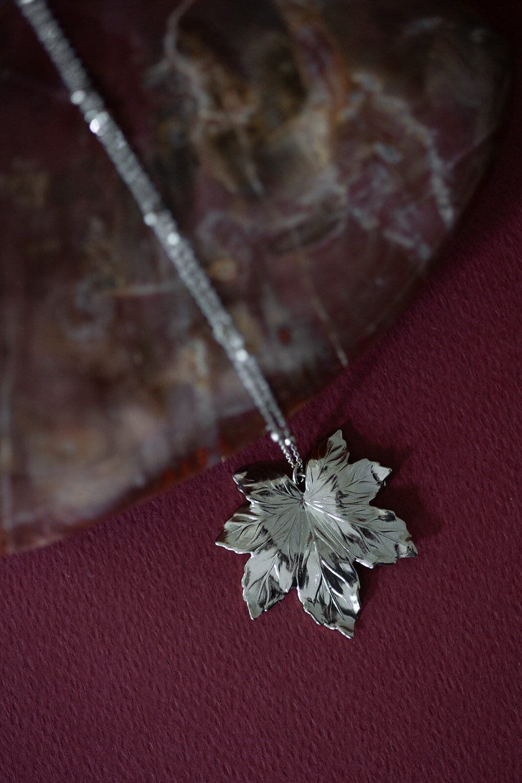 Gold-plated leaf long necklace MONSIEUR SIMONE Silver