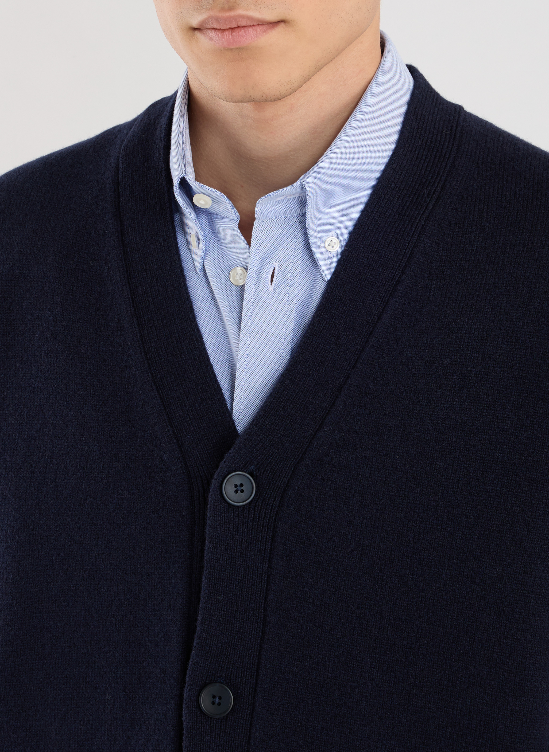 Cardigan col V uni en laine SAISON 1865 Bleu