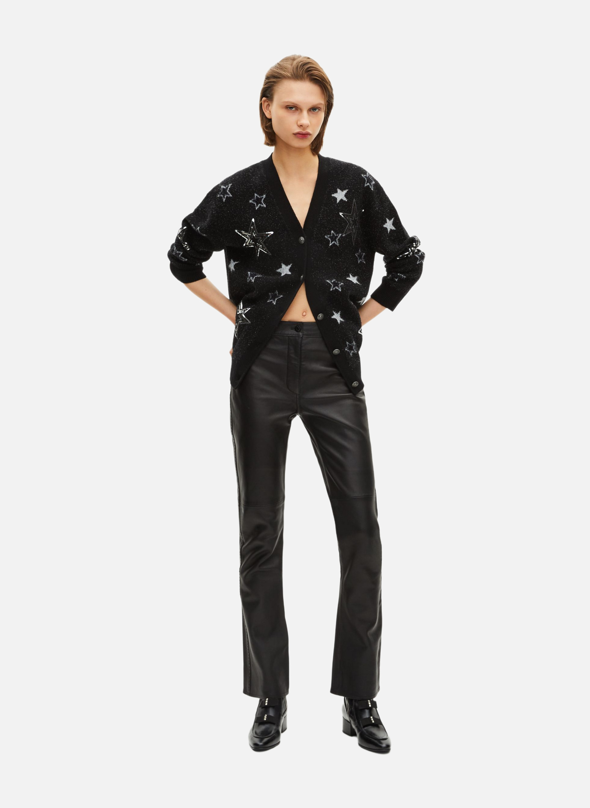 Cardigan with star sequin and lurex motif THE KOOPLES Black