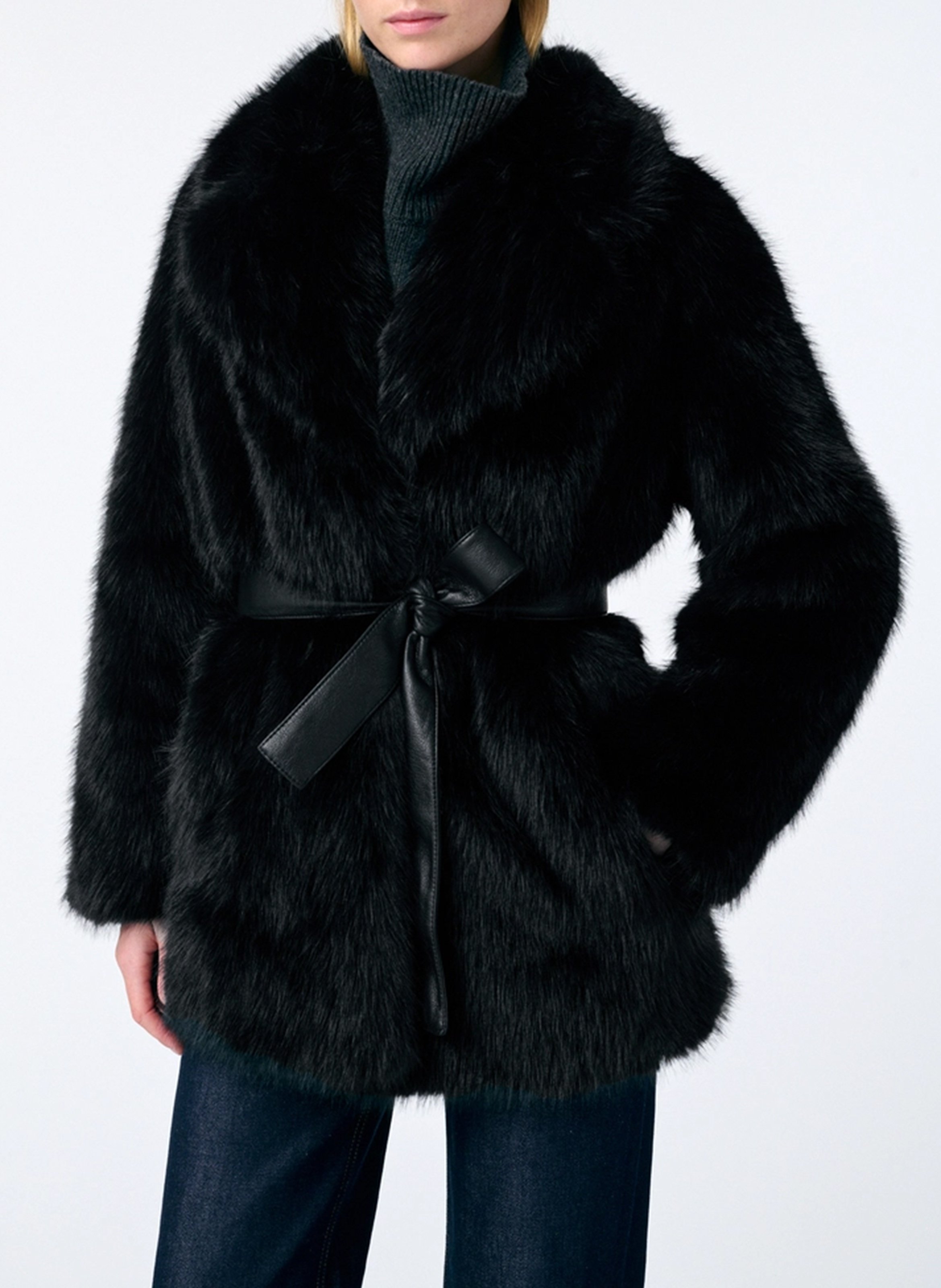 Jas met reverskraag van imitatiebont VANESSA BRUNO Zwart