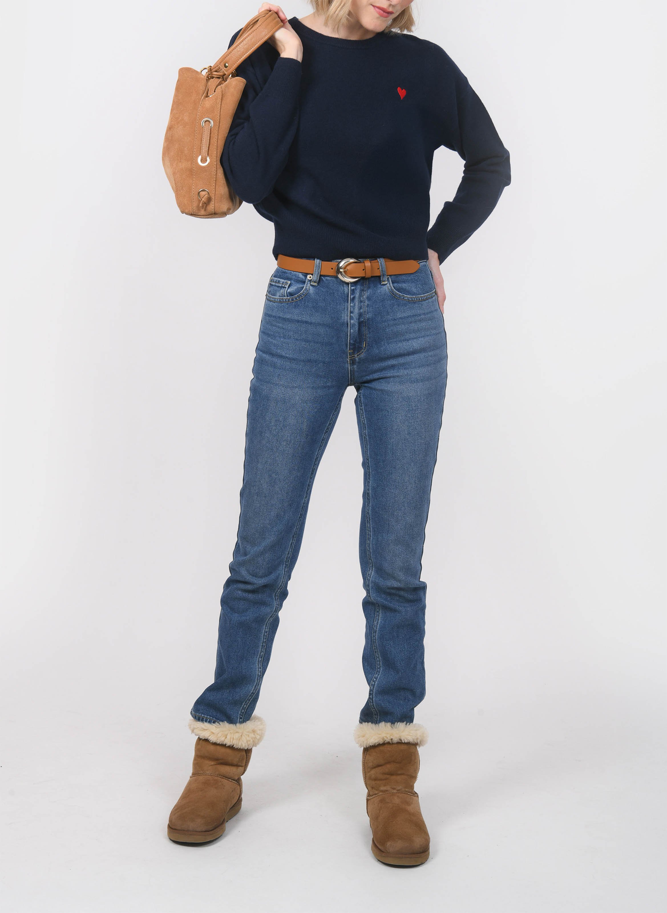 Pull ample col rond brodé en laine et cachemire KOOKAI Bleu