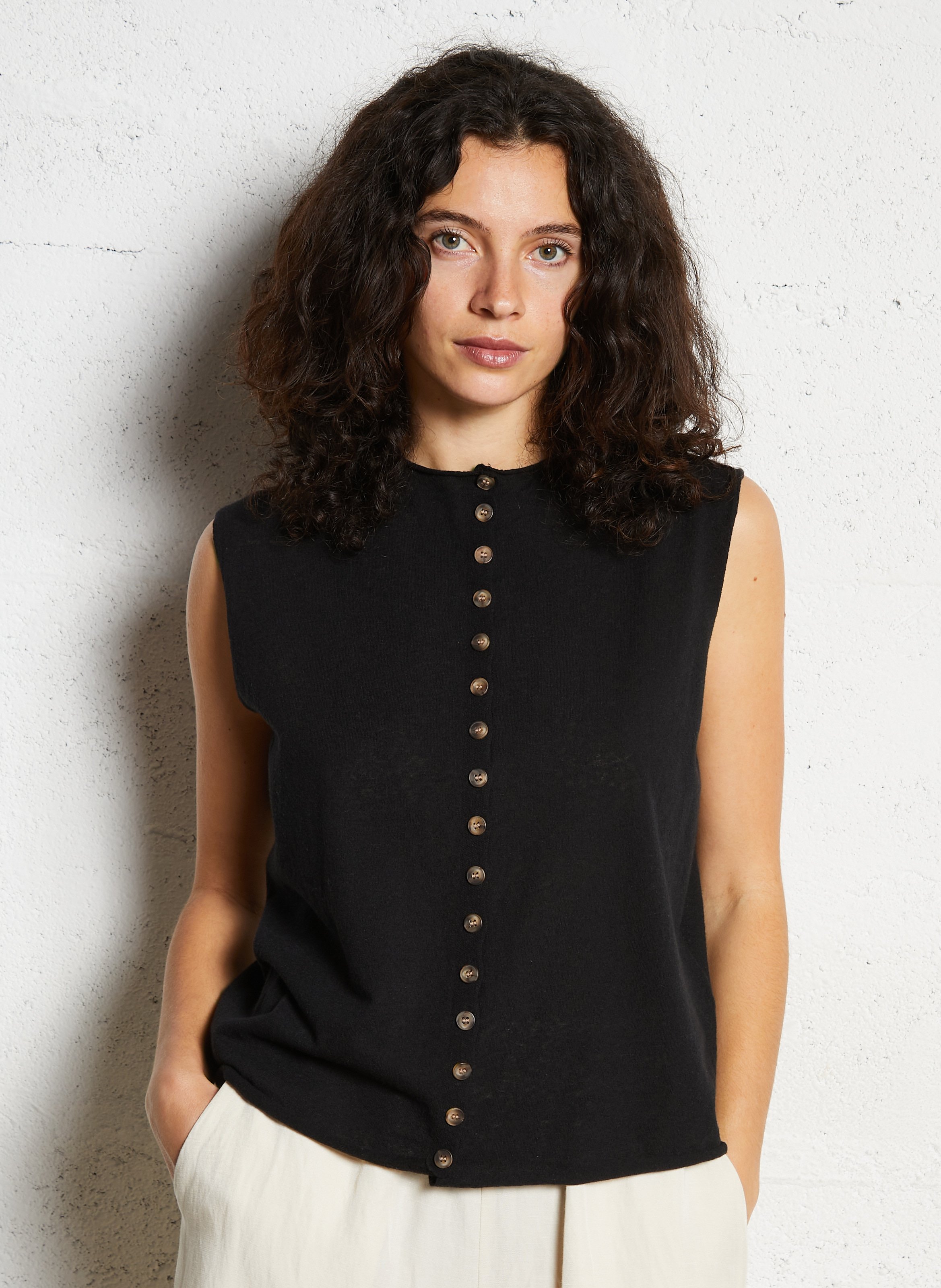 Oversized mouwloos vest met ronde hals JC SOPHIE Zwart