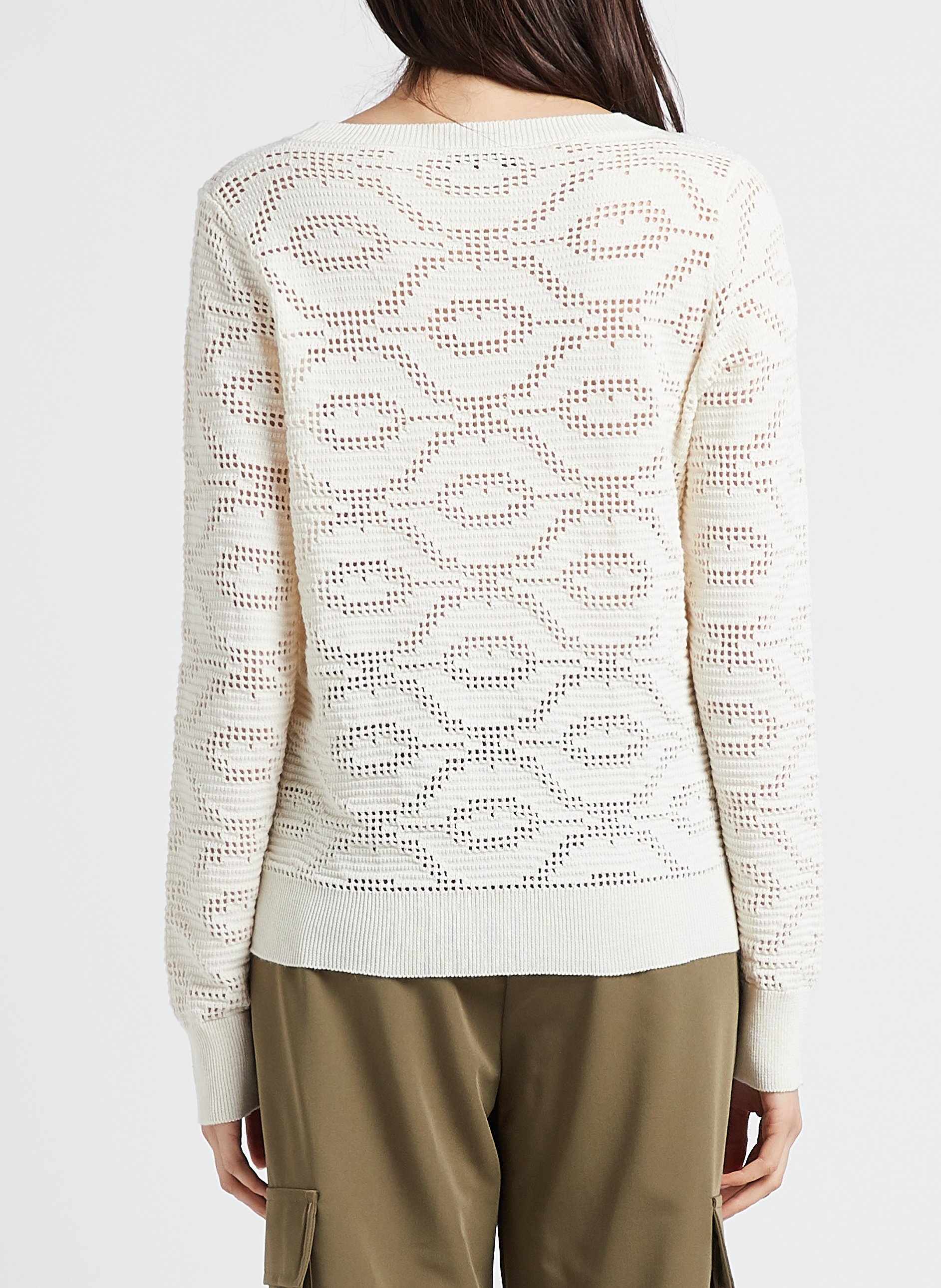 Pull col rond ajouré en coton mélangé LA PETITE FRANCAISE Blanc