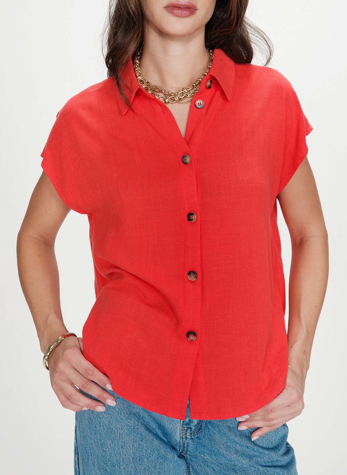 Chemise manches courtes unie GRACE ET MILA Rouge