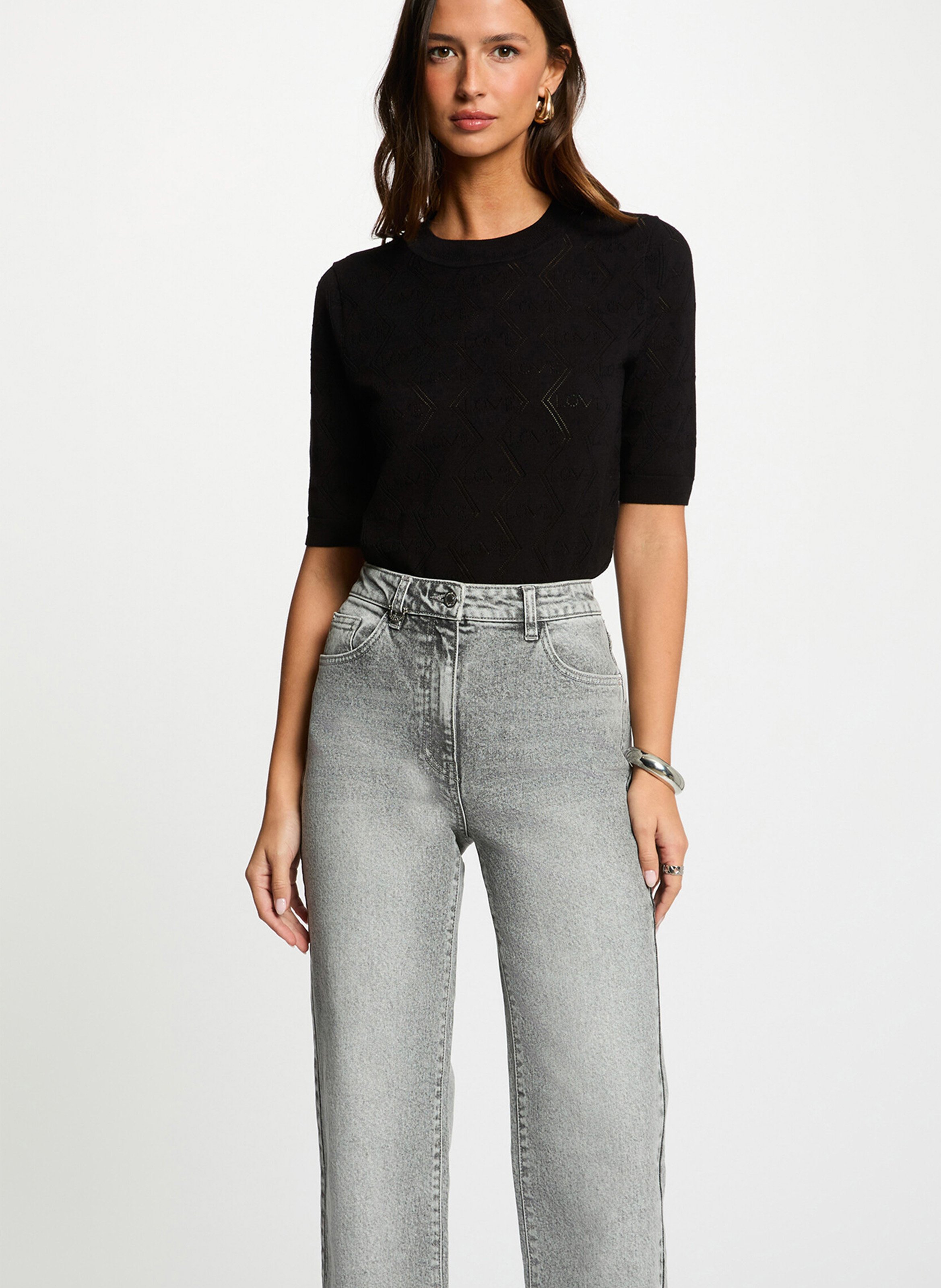 Pull droit col rond à détails ajourés MORGAN