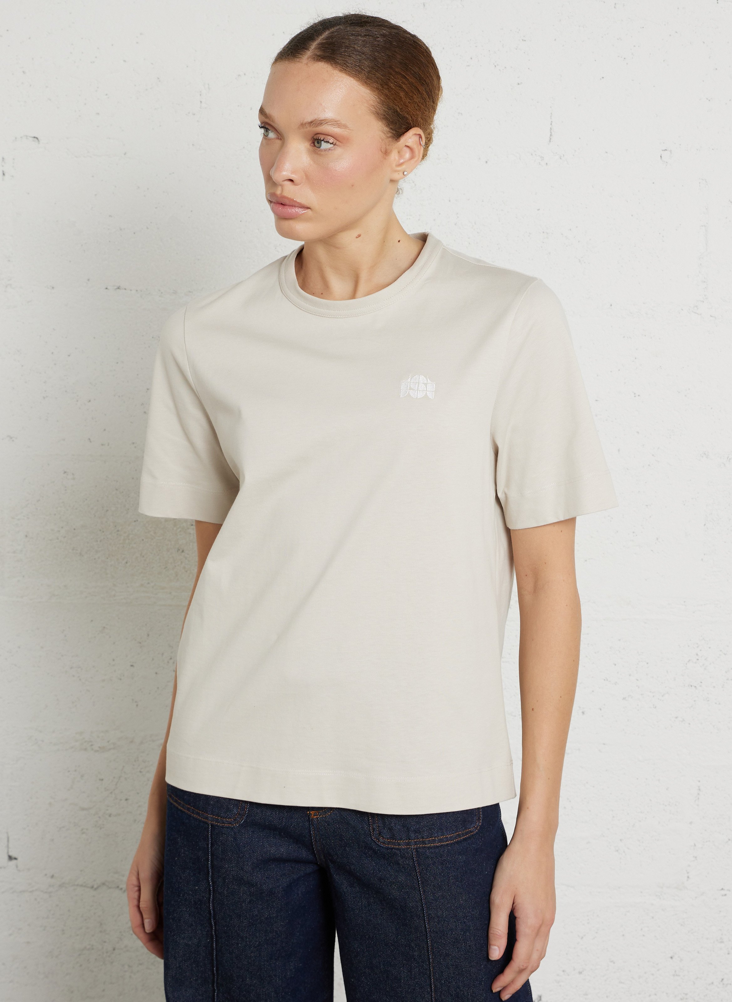 Tee-shirt col rond brodé en coton bio SOEUR Blanc