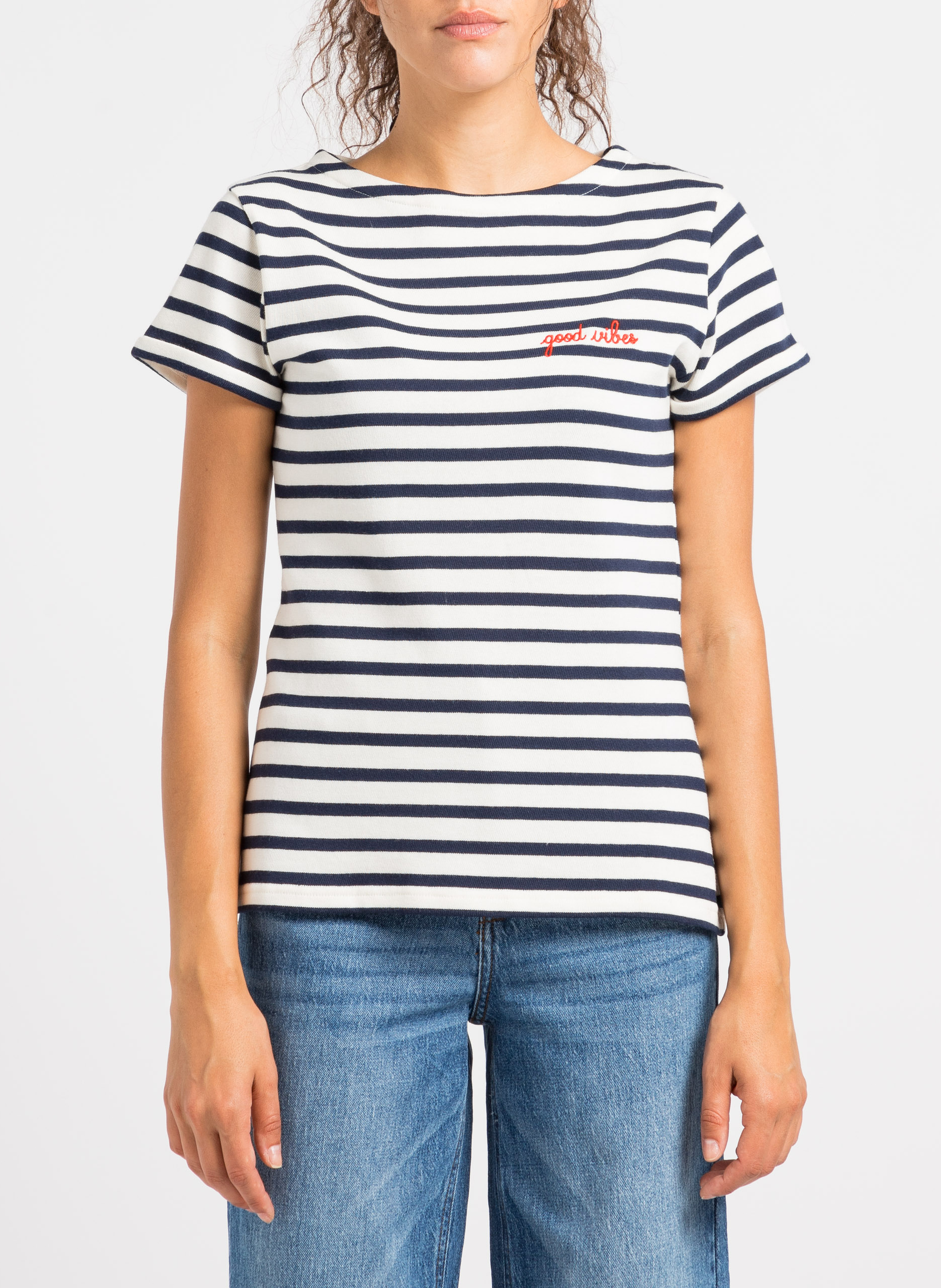 T-shirt van biokatoen met ronde hals MAISON LABICHE Wit