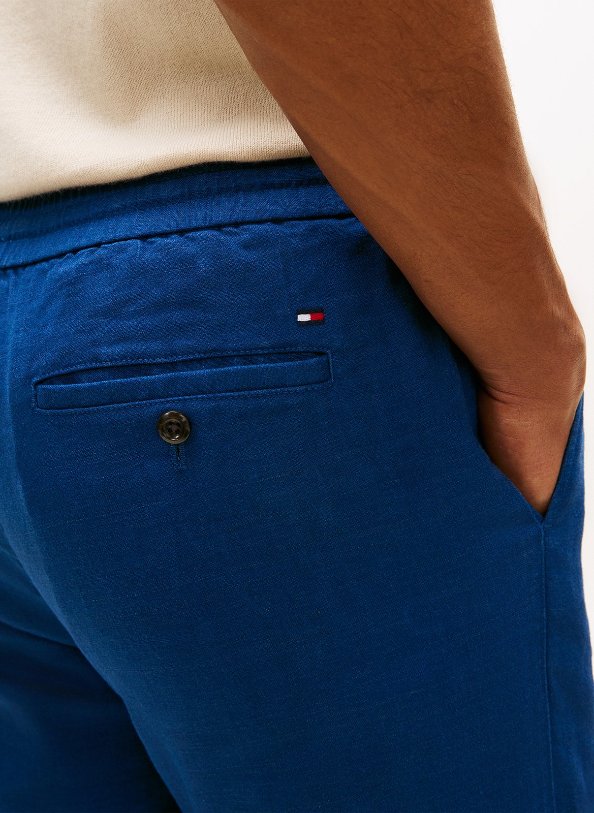 Solid slim linen blend trousers TOMMY HILFIGER Blue