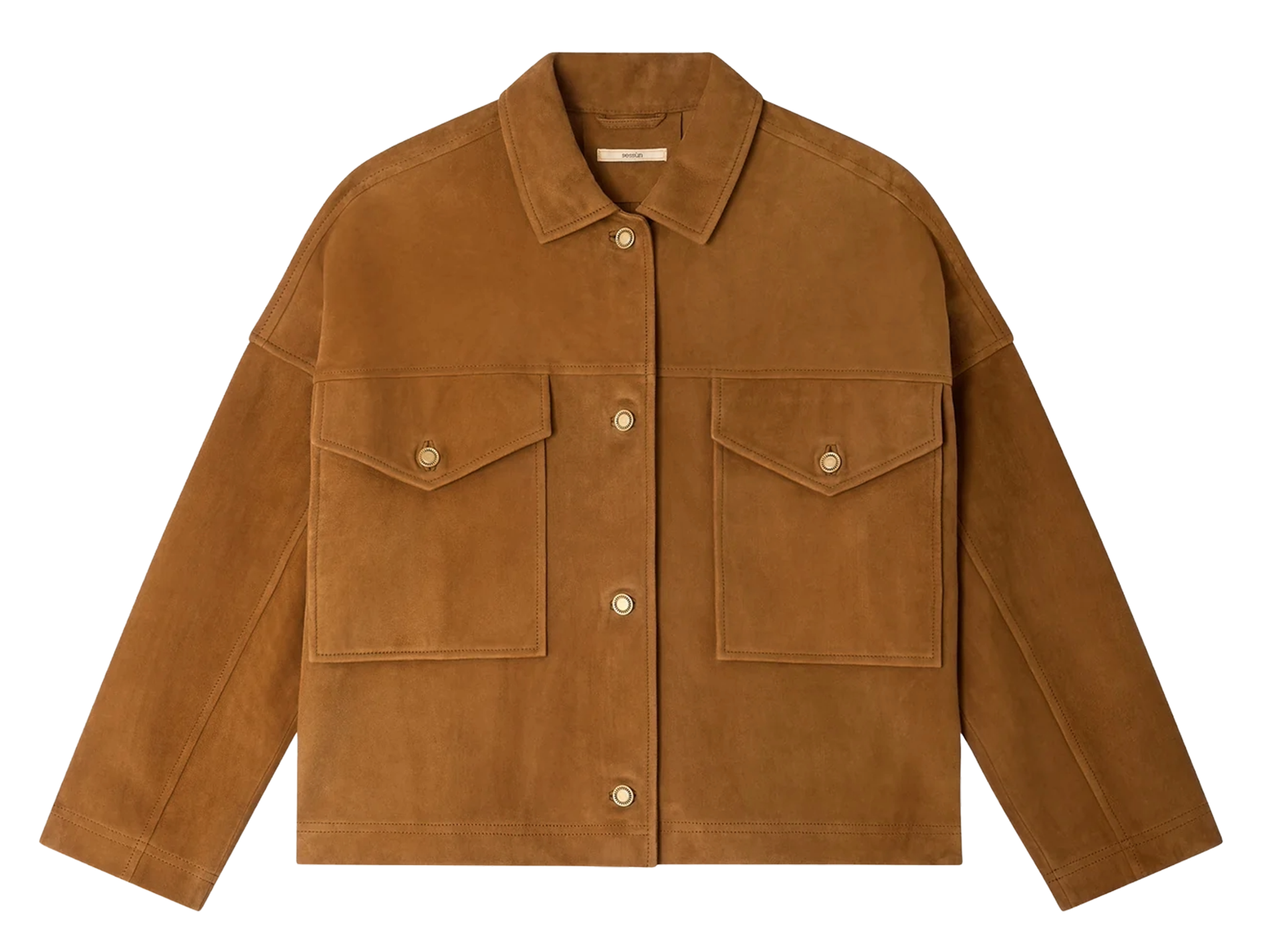 Straight jacket with classic collar in suede leather SESSUN Brown