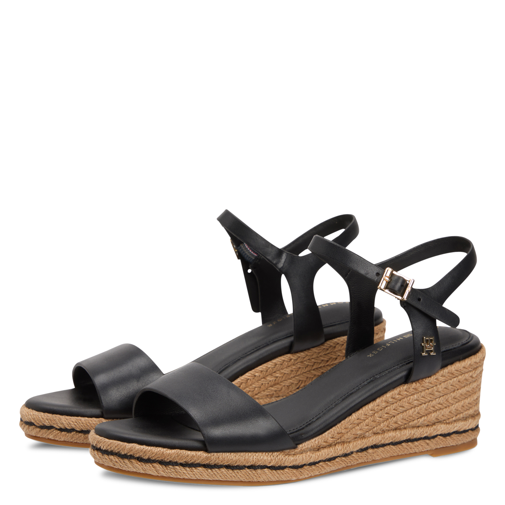 Solid leather wedge sandals TOMMY HILFIGER Black